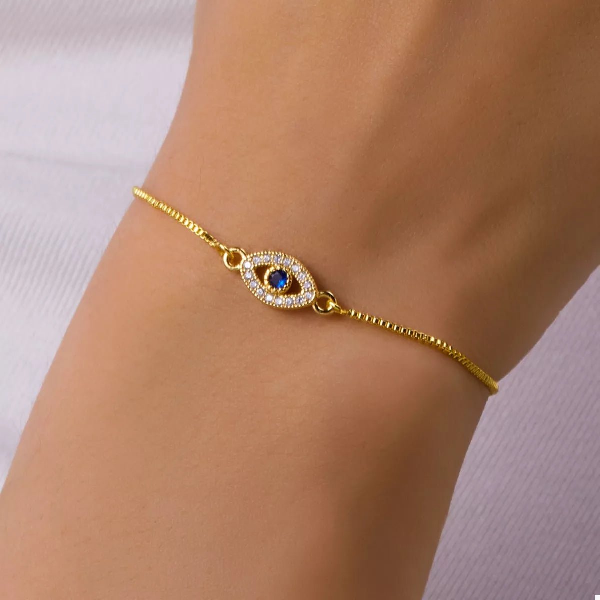 18K Gold - Plated Evil Eye Adjustable Bracelet - Oh she Rose