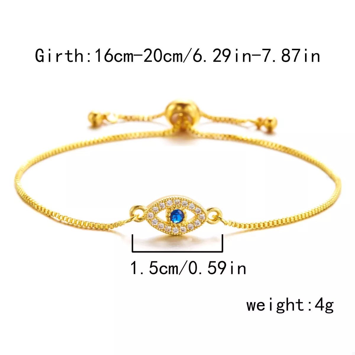 18K Gold - Plated Evil Eye Adjustable Bracelet - Oh she Rose
