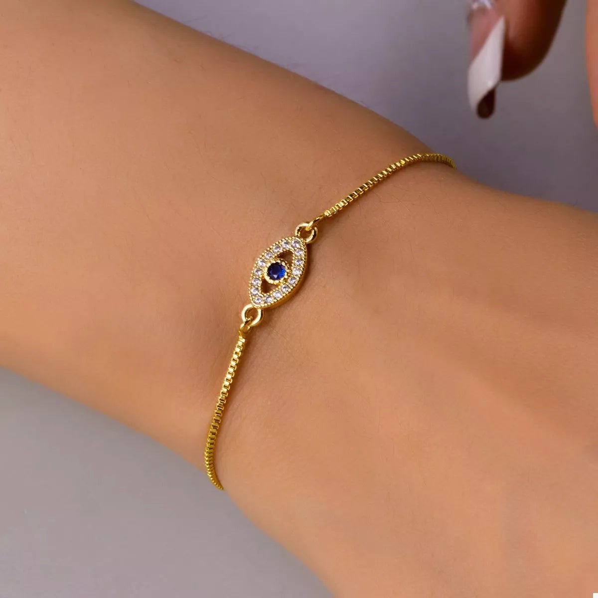 18K Gold - Plated Evil Eye Adjustable Bracelet - Oh she Rose