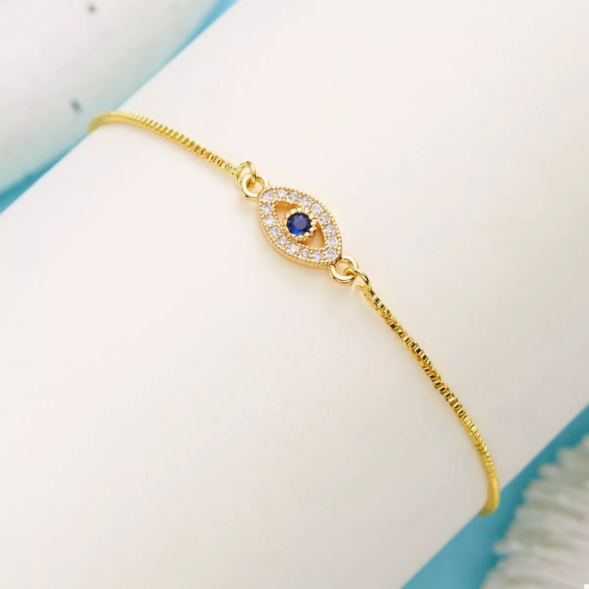 18K Gold - Plated Evil Eye Adjustable Bracelet - Oh she Rose