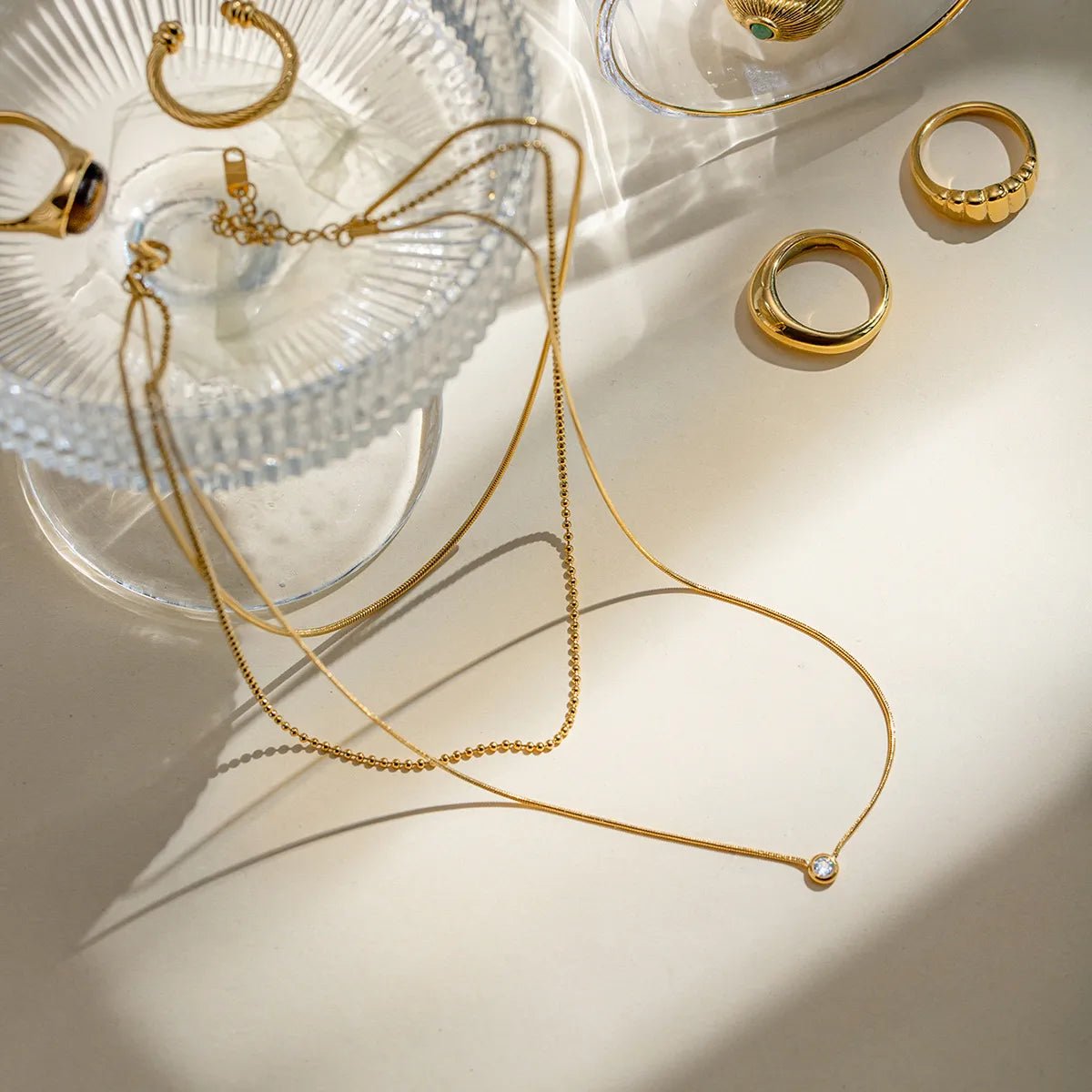 18K Gold - Plated Layered Necklace - Oh she Rose