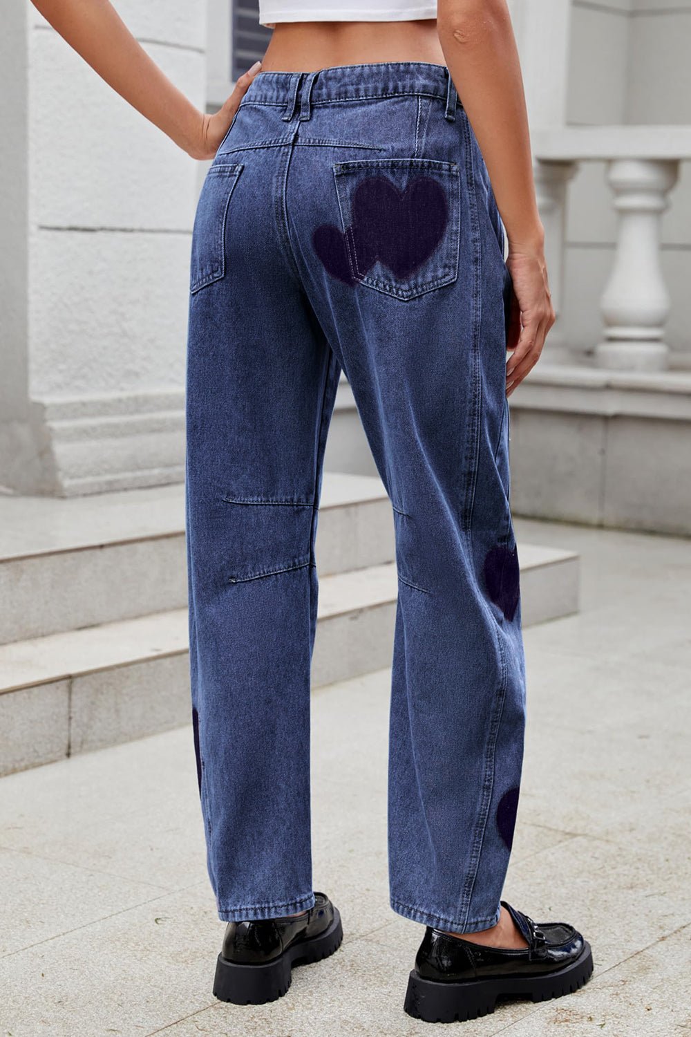 Barrel Leg Heart Mid Rise Jeans - Oh she Rose