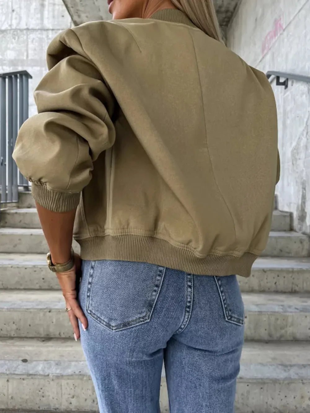 Baseball Collar Dropped Shoulder Jacket - Oh she Rose
