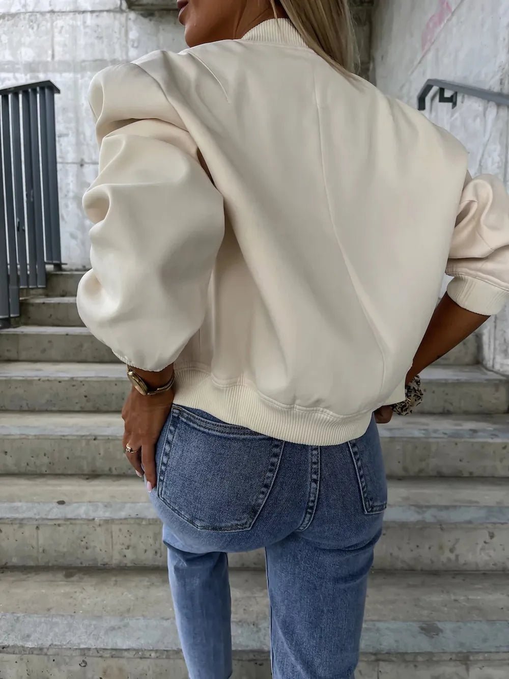 Baseball Collar Dropped Shoulder Jacket - Oh she Rose