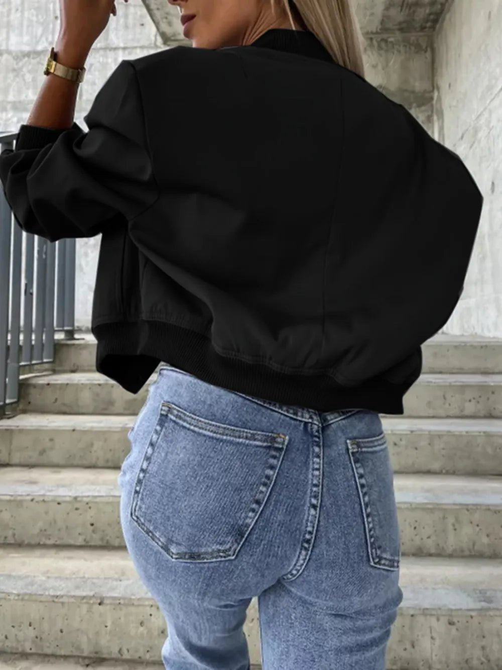 Baseball Collar Dropped Shoulder Jacket - Oh she Rose