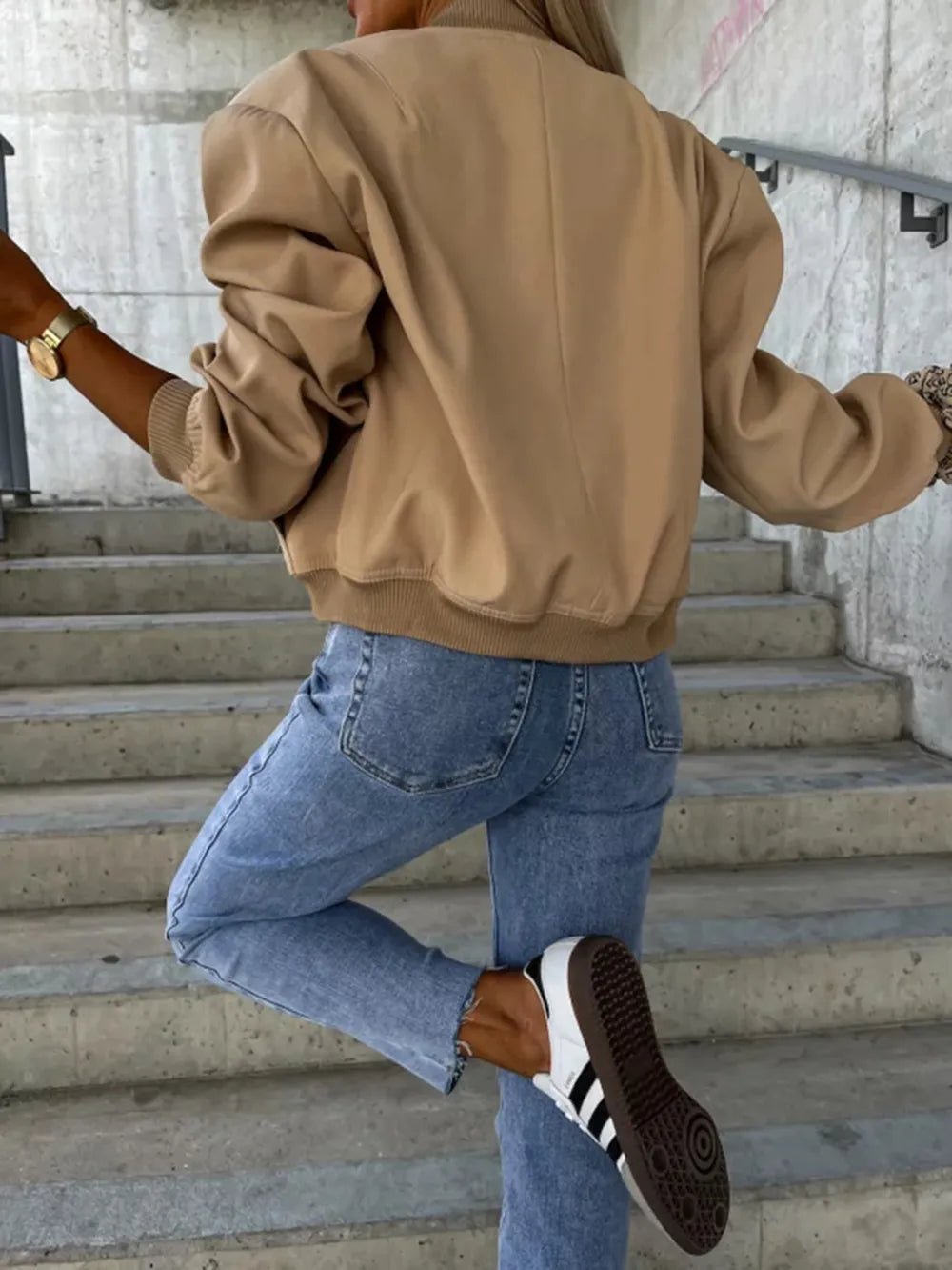 Baseball Collar Dropped Shoulder Jacket - Oh she Rose