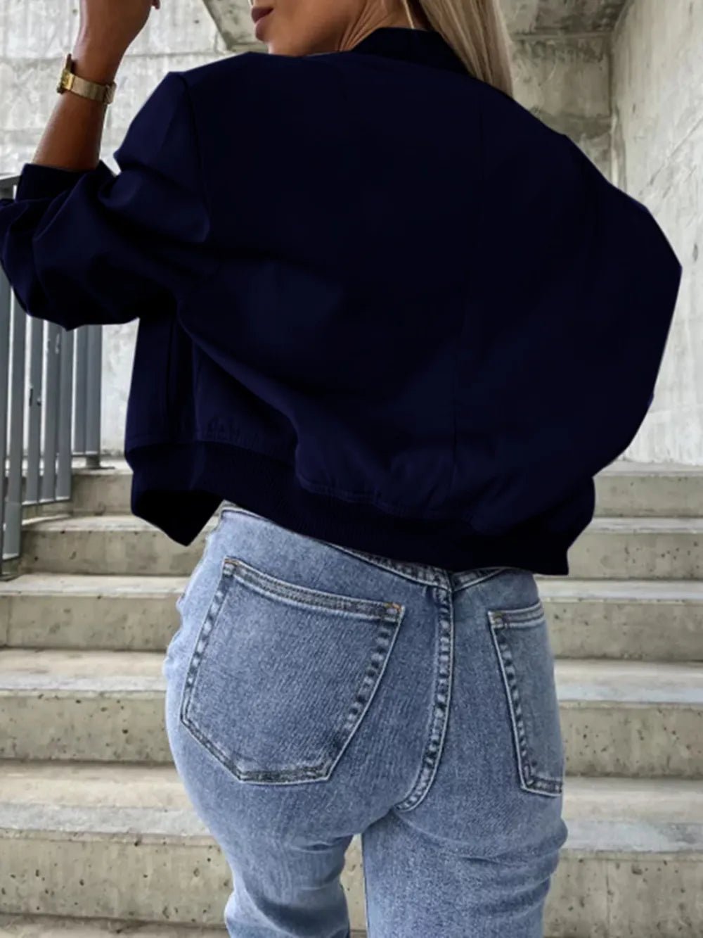 Baseball Collar Dropped Shoulder Jacket - Oh she Rose