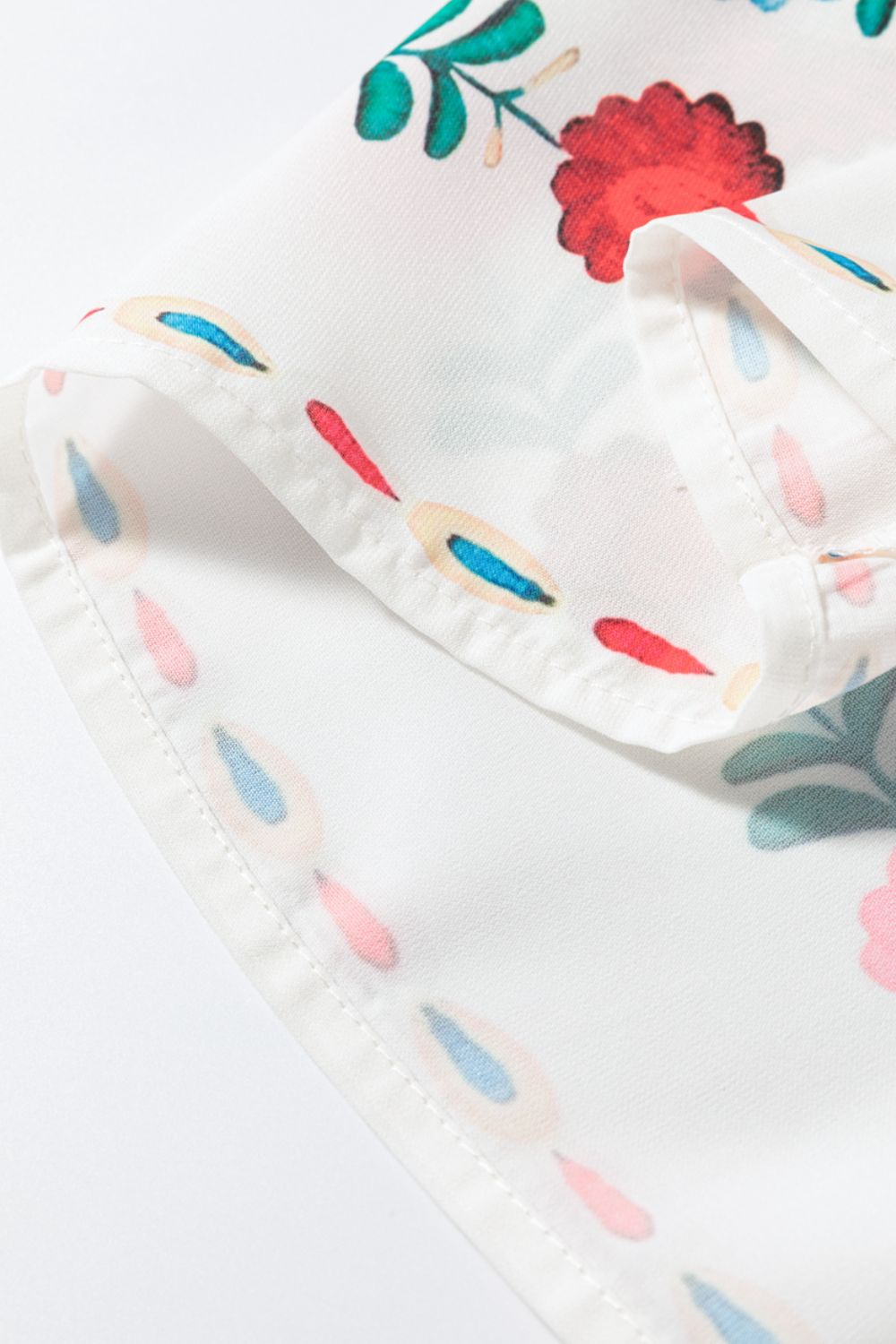 Boho Floral Print Round Neck Ruffle Trim Blouse - Oh she Rose