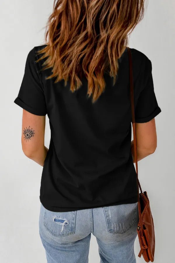 Bull Head Embroidered Round Neck T Shirt - Oh she Rose