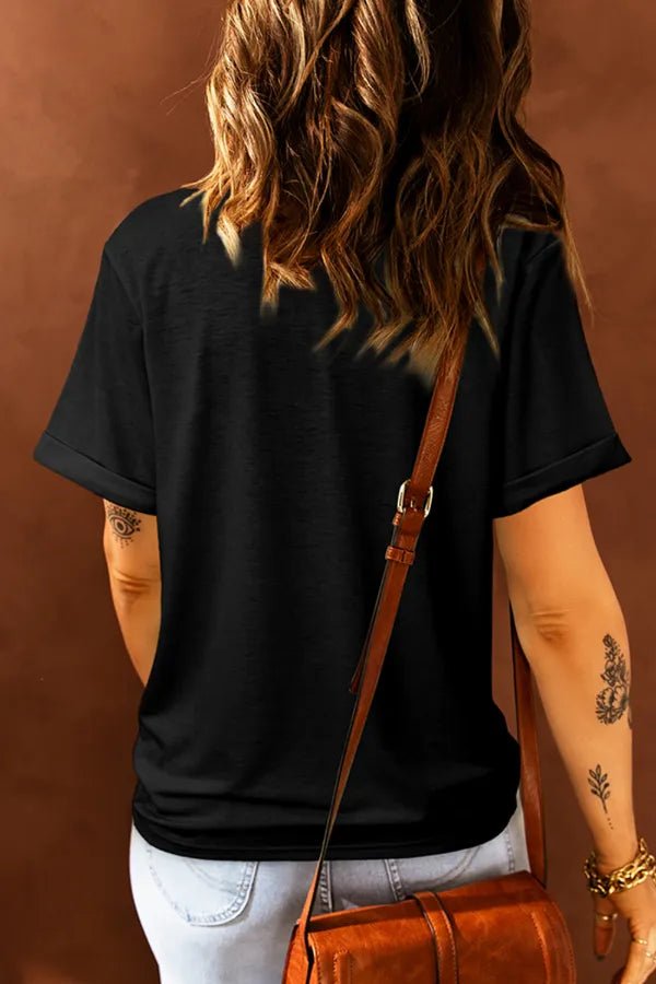 Bull Head Embroidered Round Neck T Shirt - Oh she Rose