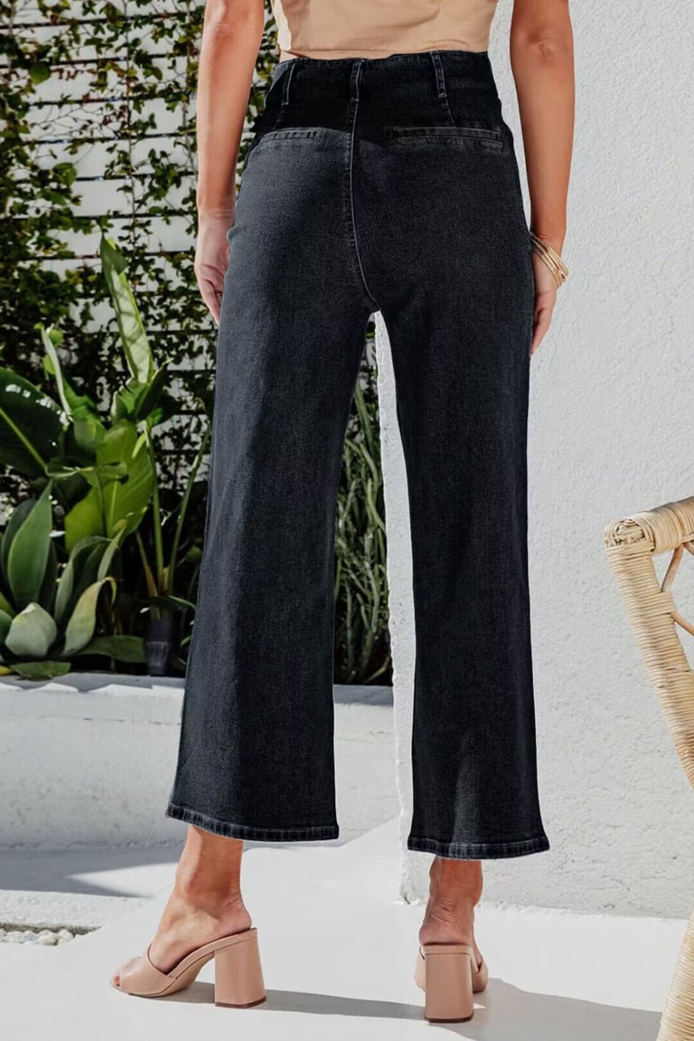 Button Fly Cropped Wide Leg Jeans - Oh she Rose