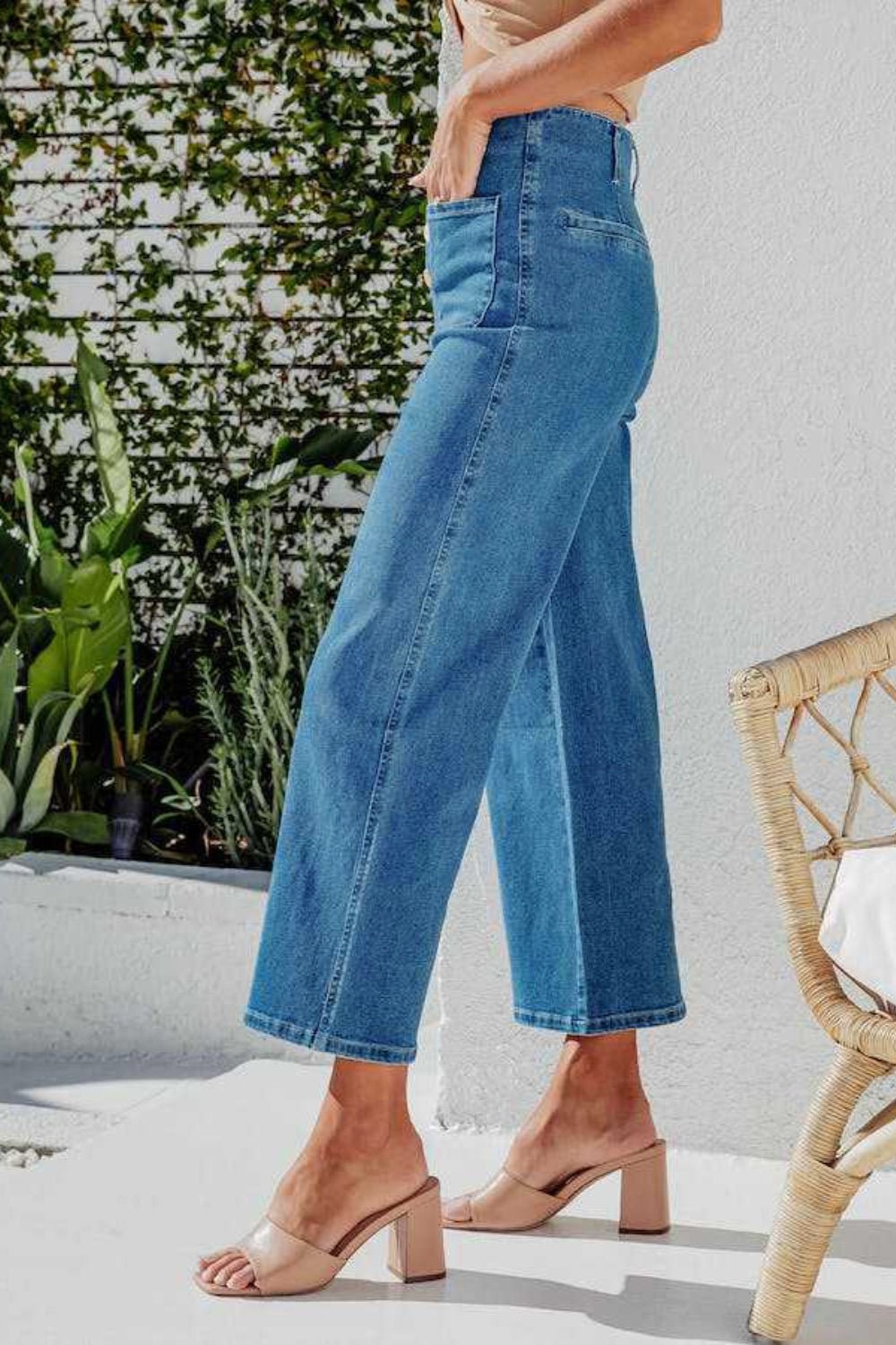 Button Fly Cropped Wide Leg Jeans - Oh she Rose