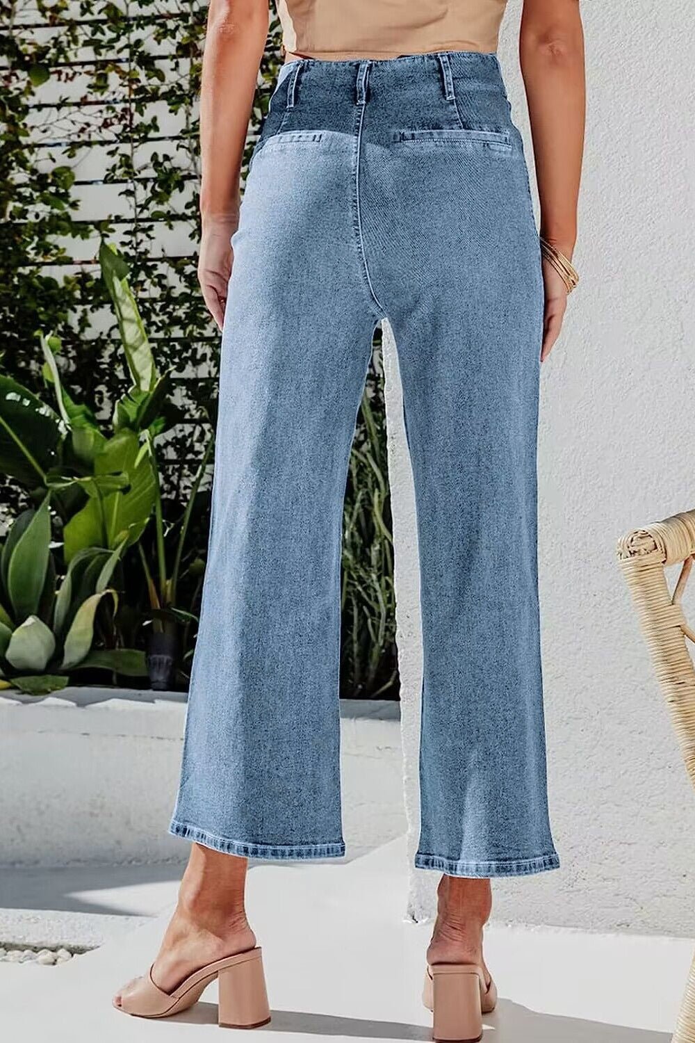 Button Fly Cropped Wide Leg Jeans - Oh she Rose