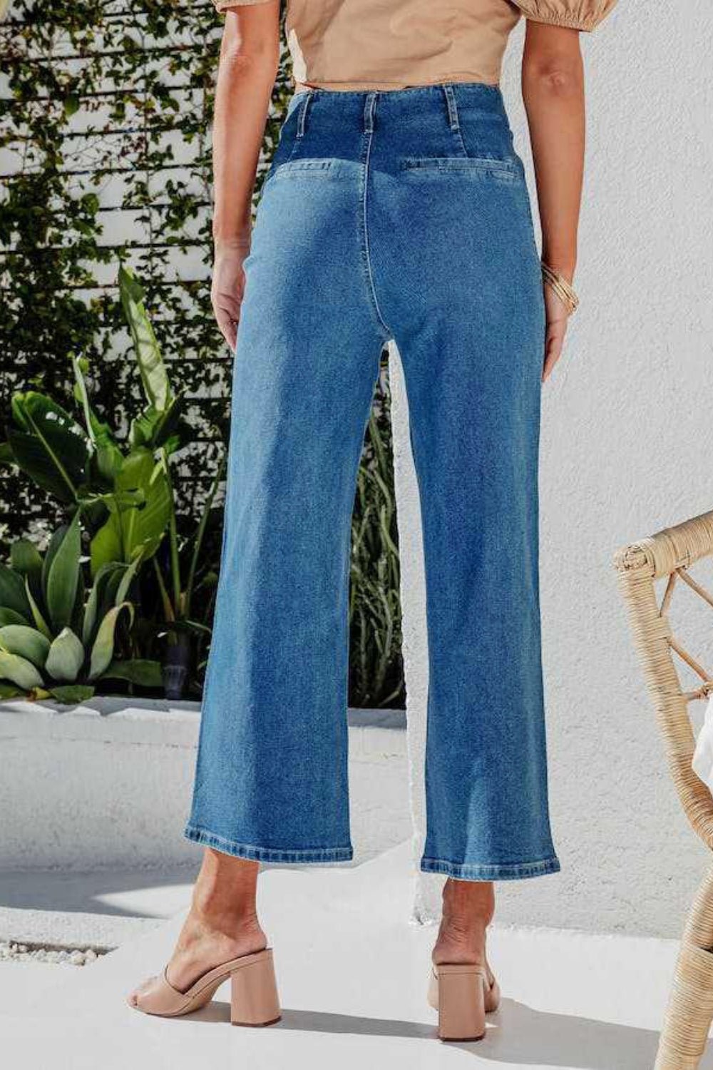 Button Fly Cropped Wide Leg Jeans - Oh she Rose