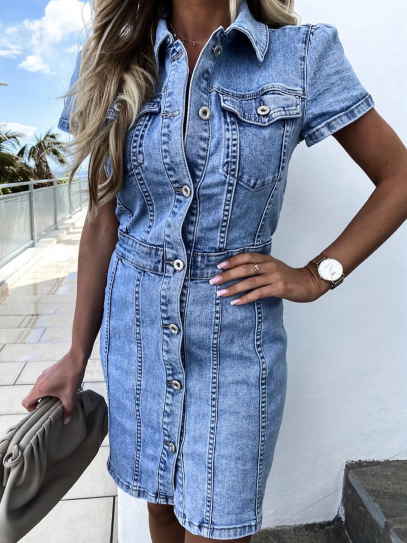 Button Front Denim Dreams Dress - Oh she Rose