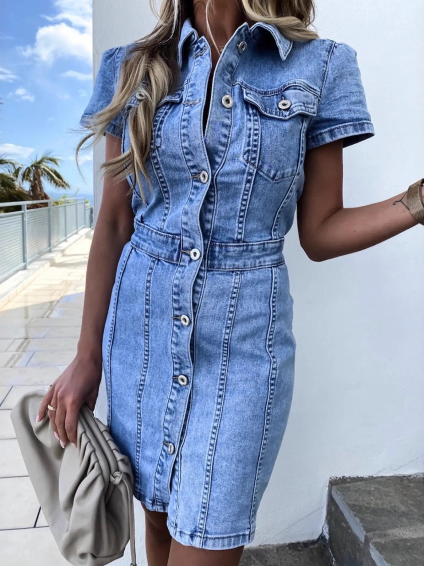 Button Front Denim Dreams Dress - Oh she Rose