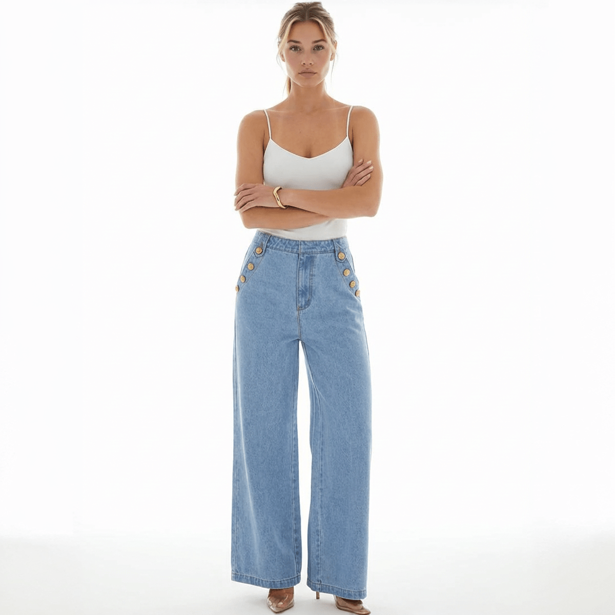 Button Up Wide Leg Jeans - Oh she Rose