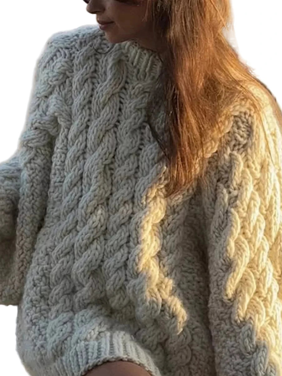 Cable Knit Round Neck Sweater - Oh she Rose