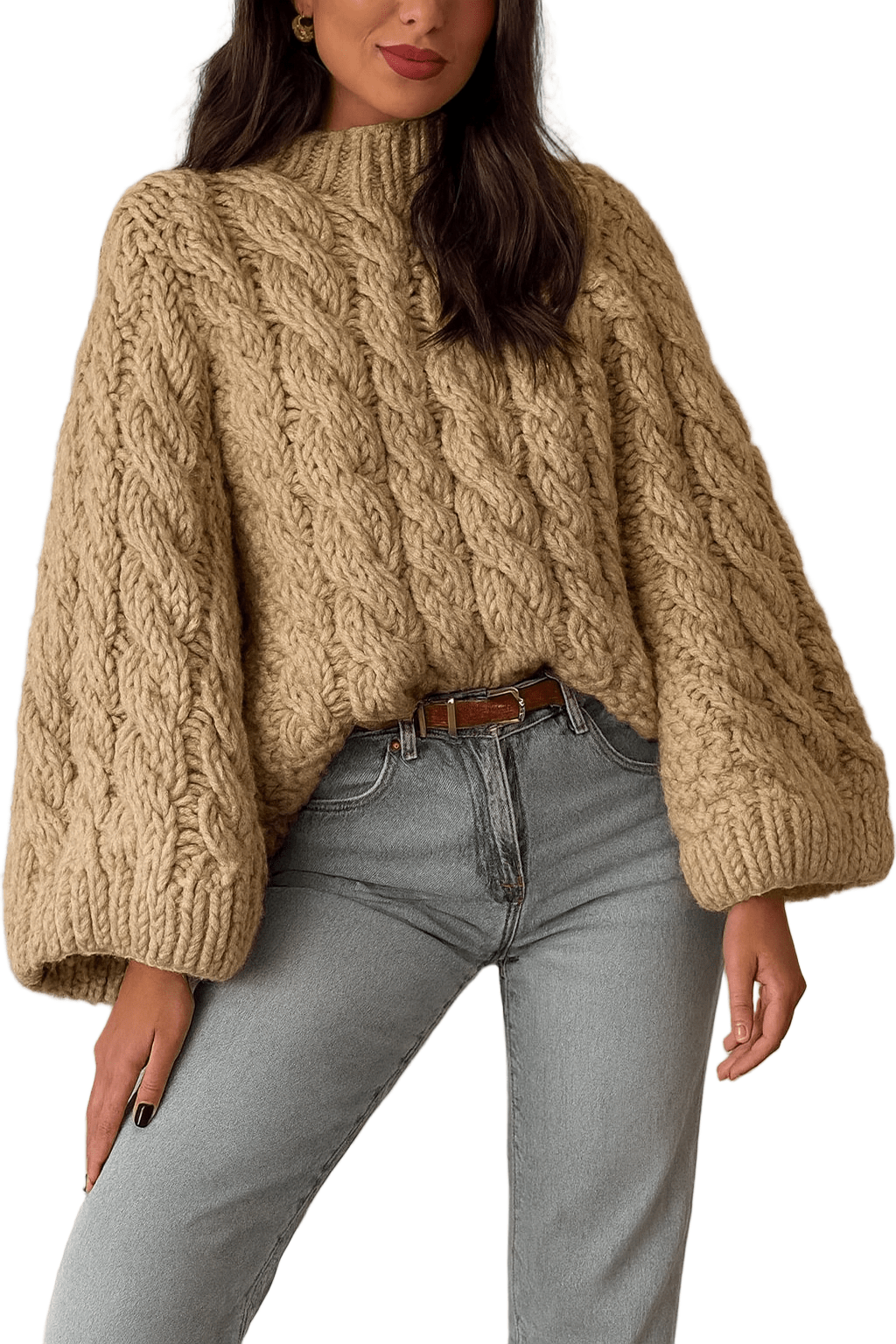 Cable Knit Round Neck Sweater - Oh she Rose