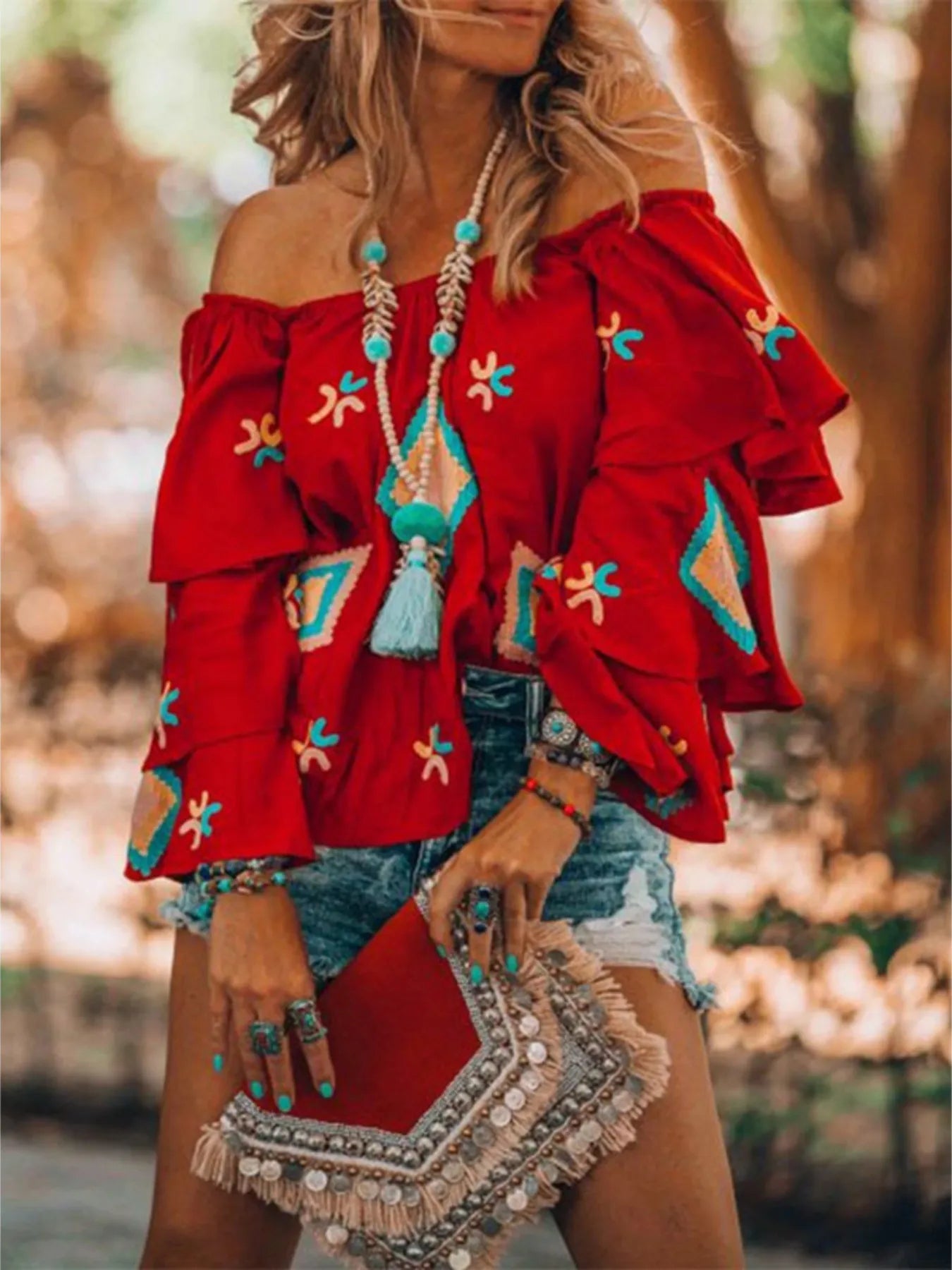 Caribbean Dreams Layered Sleeve Blouse - Oh she Rose