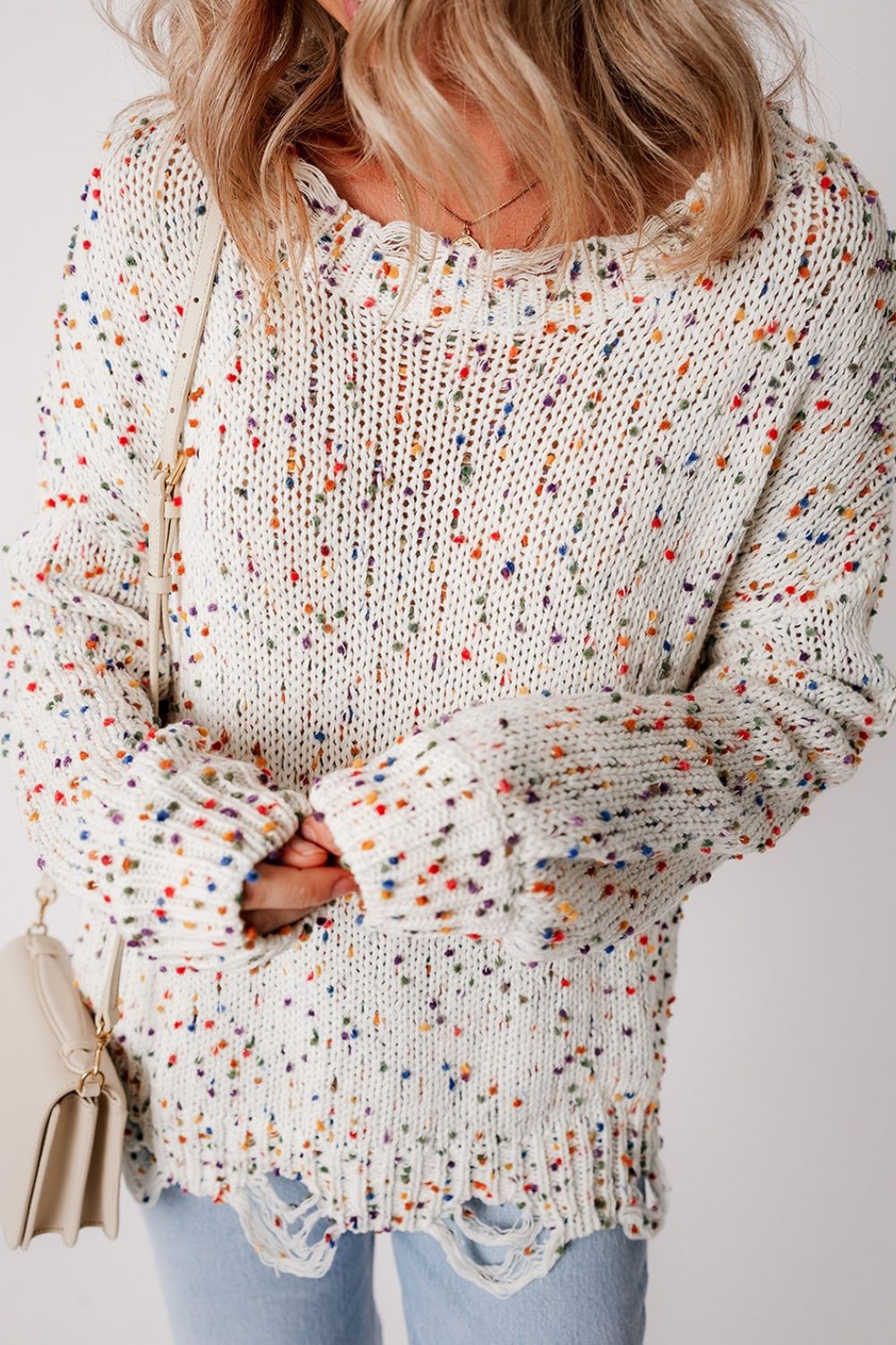 Confetti Distressed Hem Long Sleeve Sweater - Oh she Rose