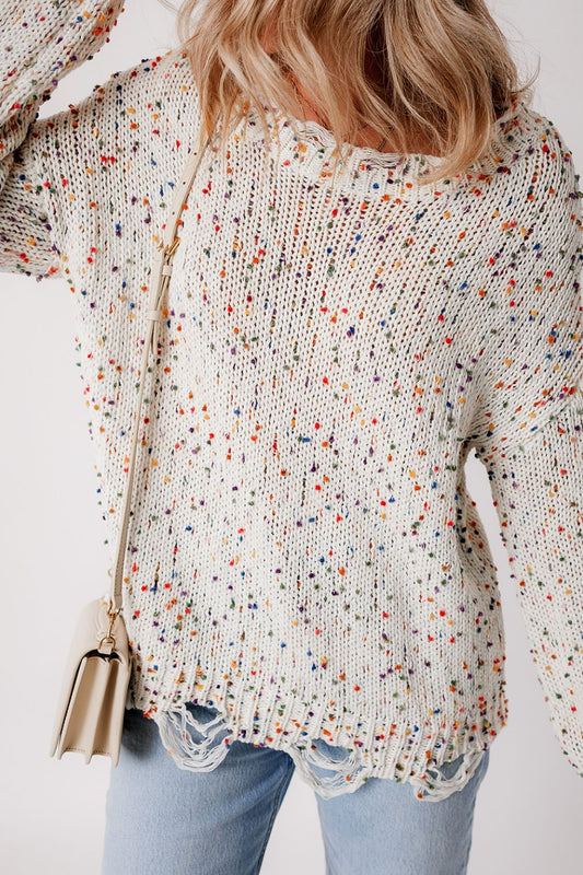 Confetti Distressed Hem Long Sleeve Sweater - Oh she Rose