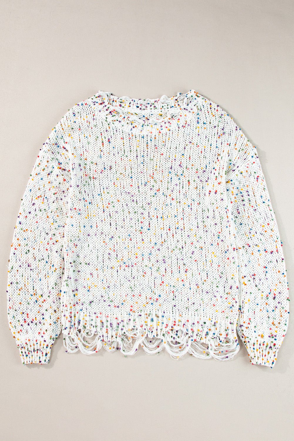 Confetti Distressed Hem Long Sleeve Sweater - Oh she Rose