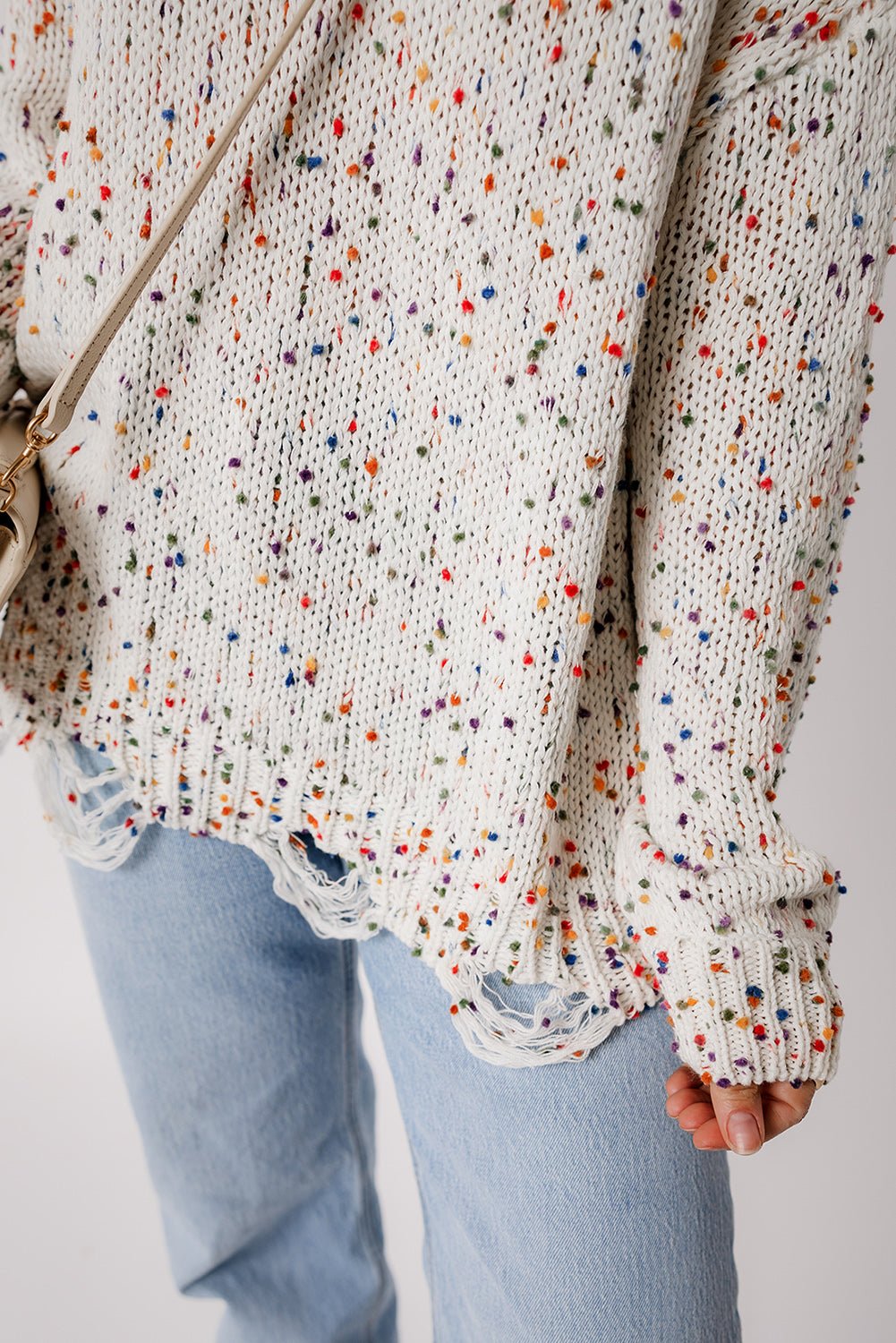 Confetti Distressed Hem Long Sleeve Sweater - Oh she Rose