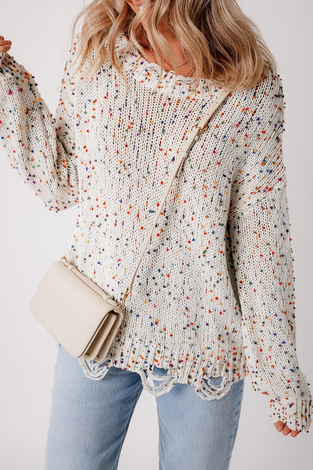 Confetti Distressed Hem Long Sleeve Sweater - Oh she Rose