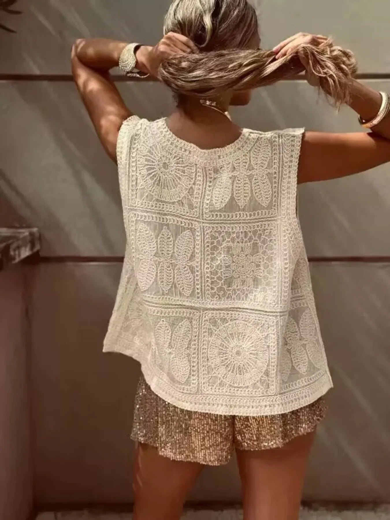 Crochet Lace V - Neck Vest - Oh she Rose