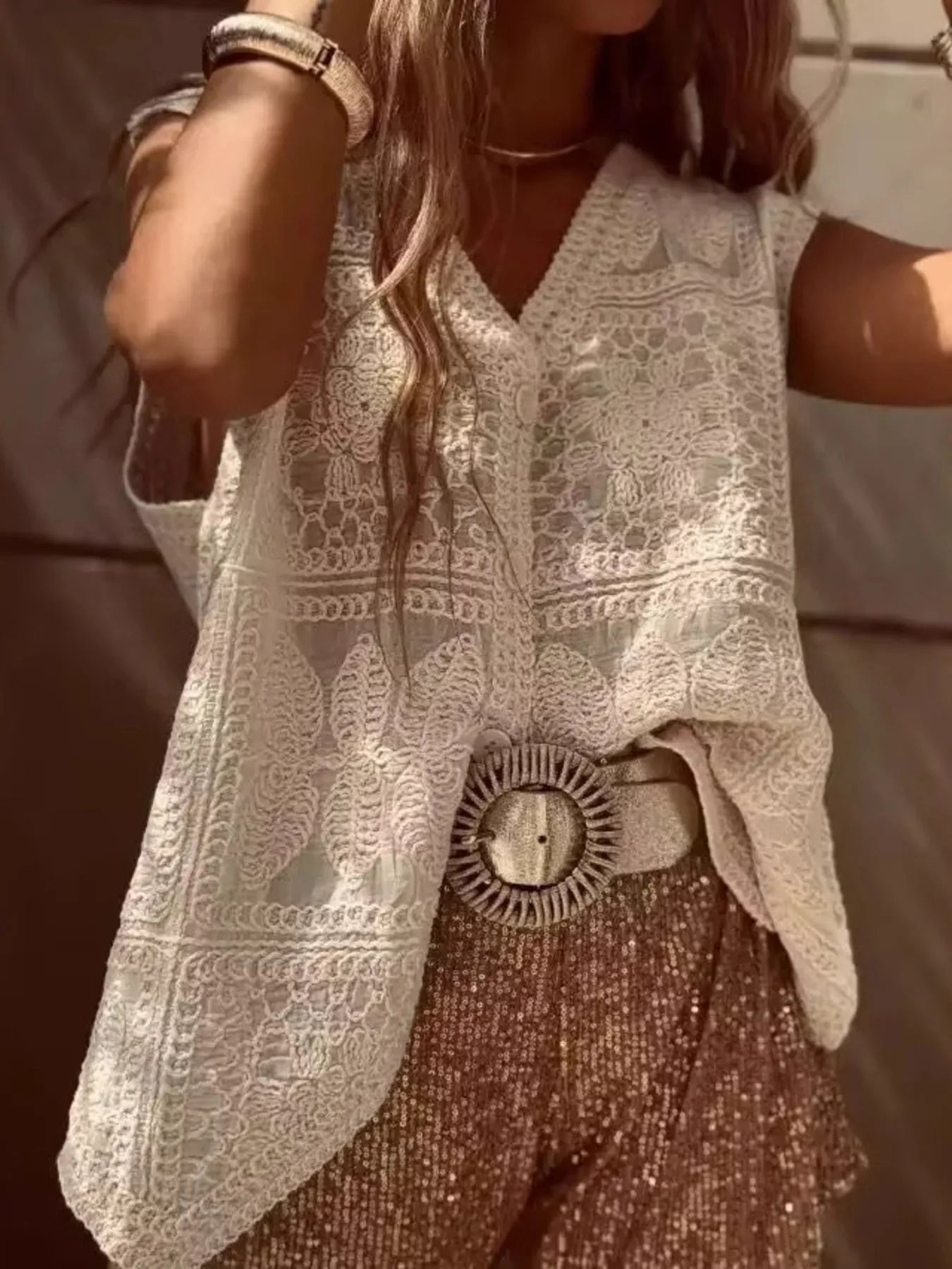 Crochet Lace V - Neck Vest - Oh she Rose