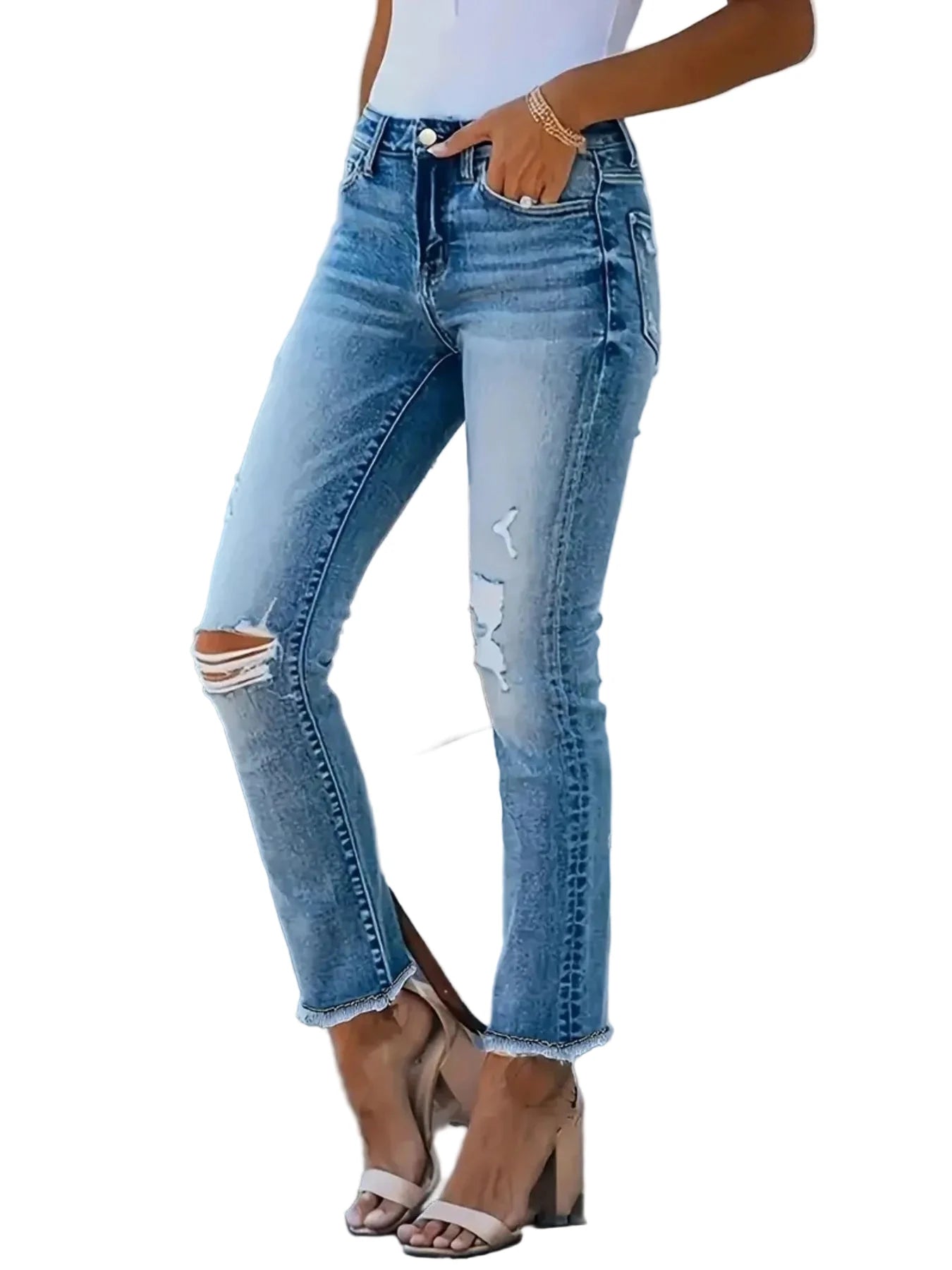 Distressed High - Waisted Skinny Jeans - Oh she Rose