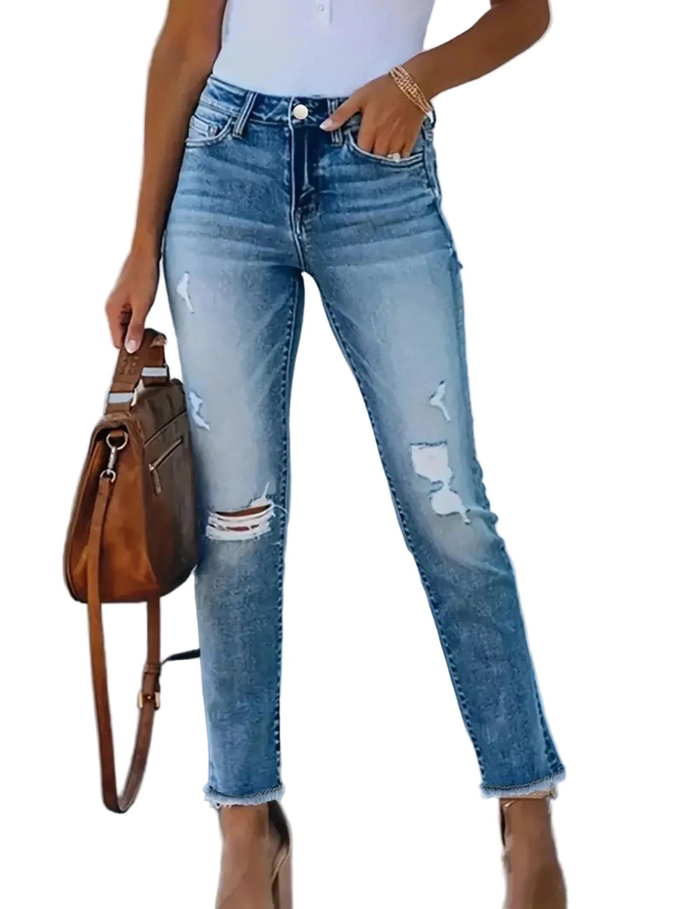 Distressed High - Waisted Skinny Jeans - Oh she Rose
