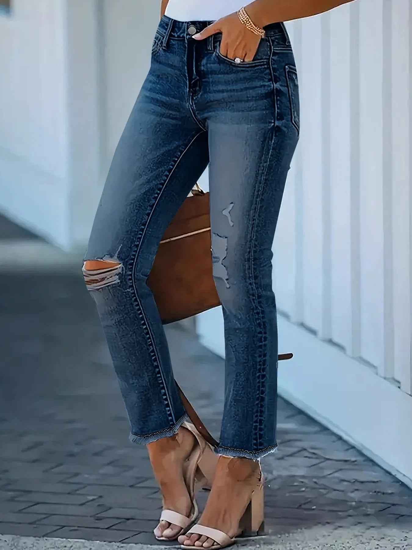 Distressed High - Waisted Skinny Jeans - Oh she Rose