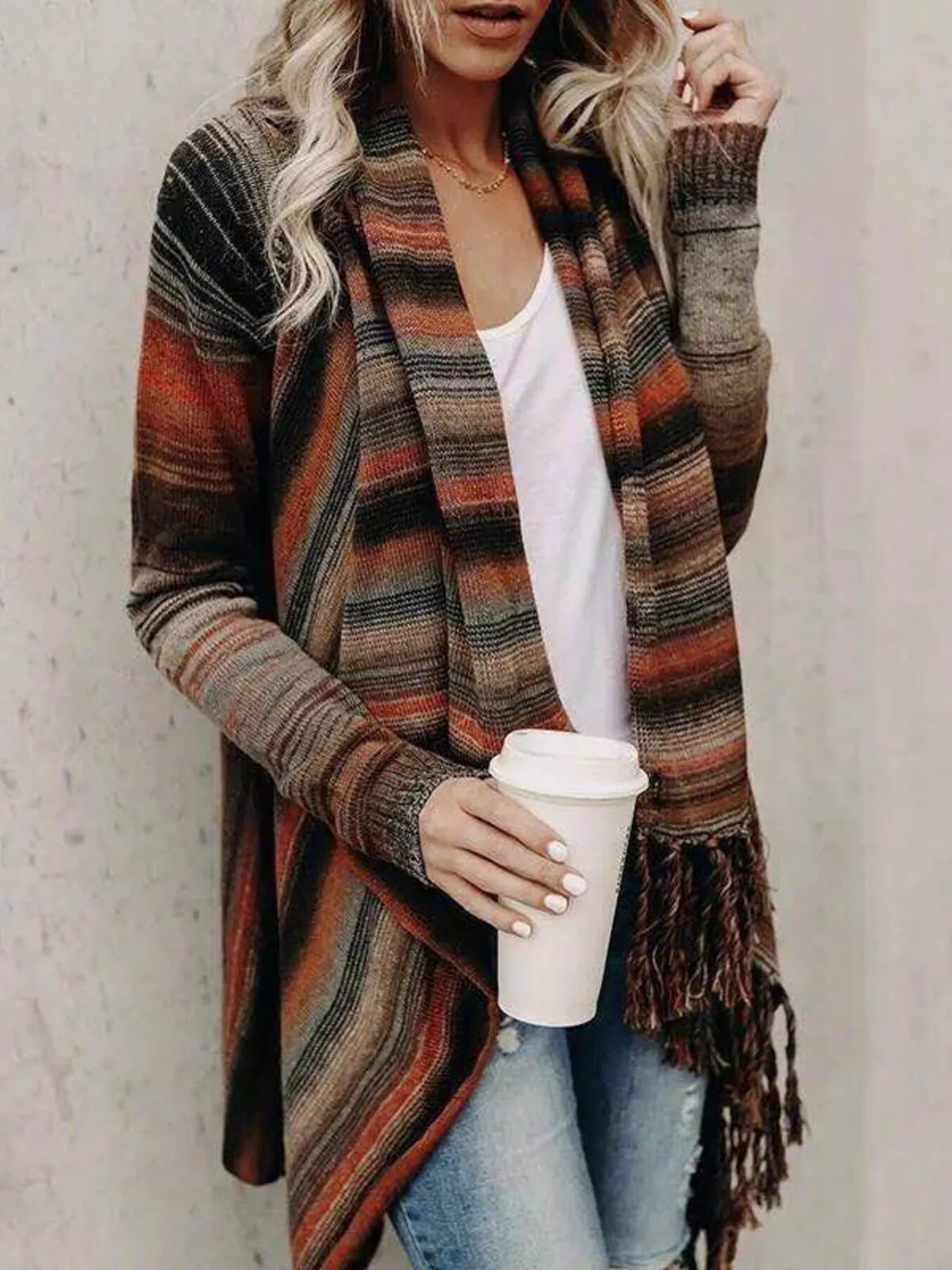 Feeling Fringy Asymmetrical Cardigan - Oh she Rose