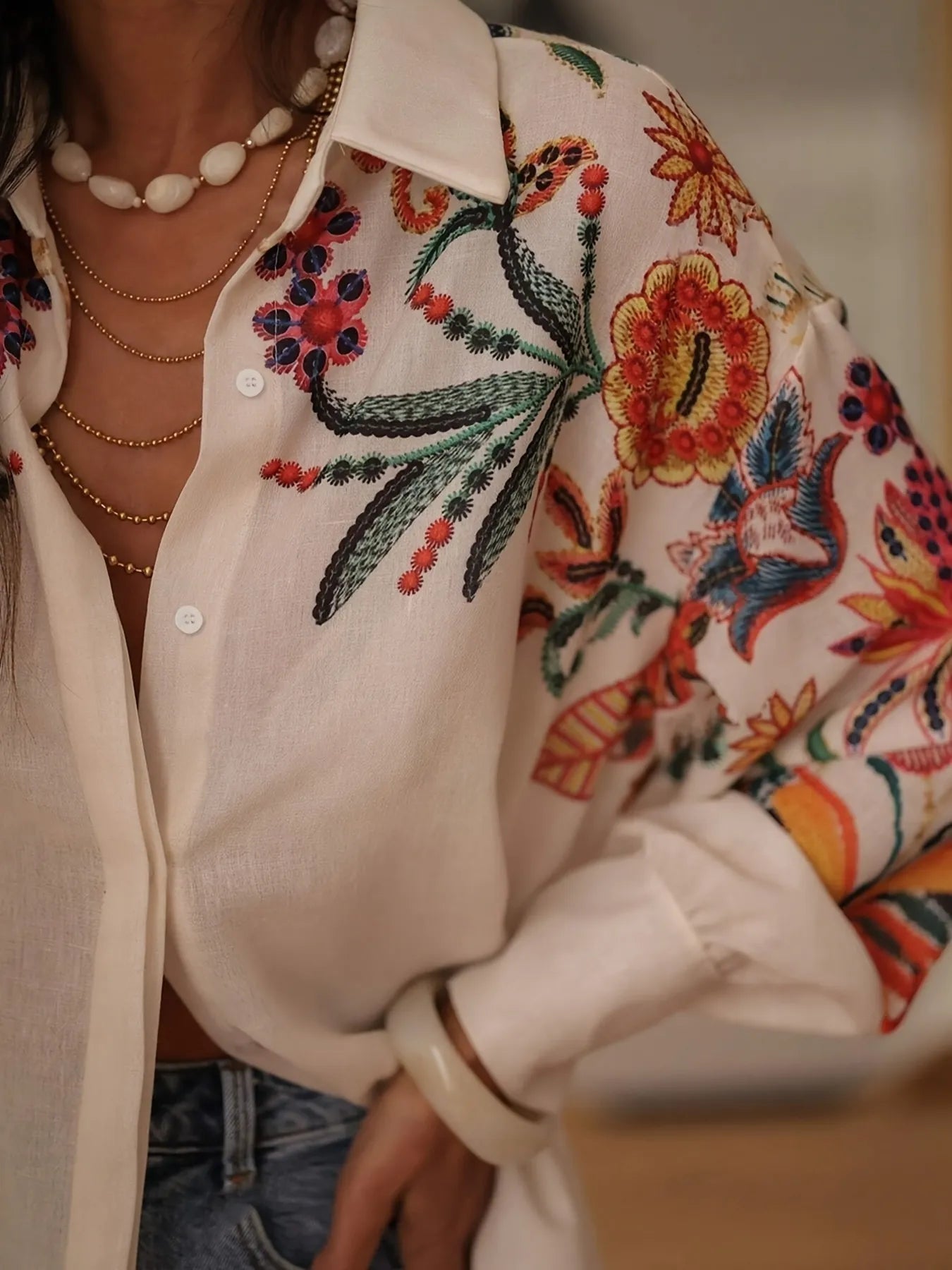 Floral Button Up Long Sleeve Shirt - Oh she Rose