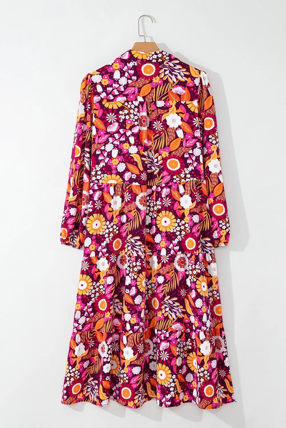 Floral Johnny Collar Long Sleeve Midi Dress - Oh she Rose