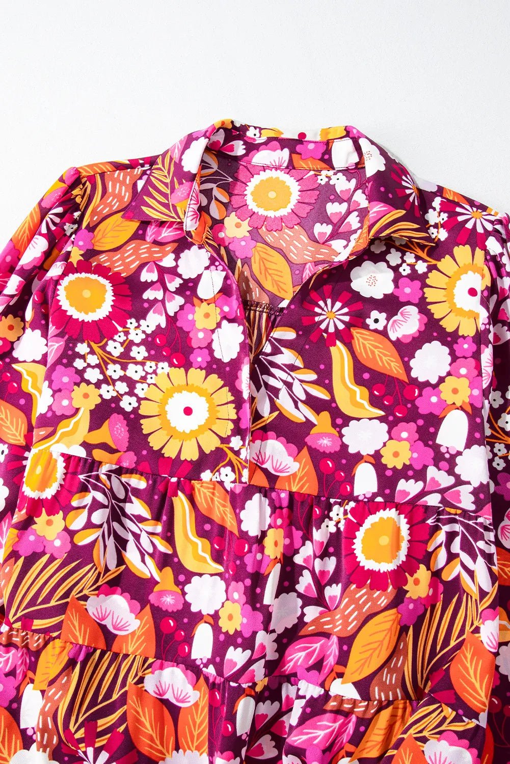 Floral Johnny Collar Long Sleeve Midi Dress - Oh she Rose