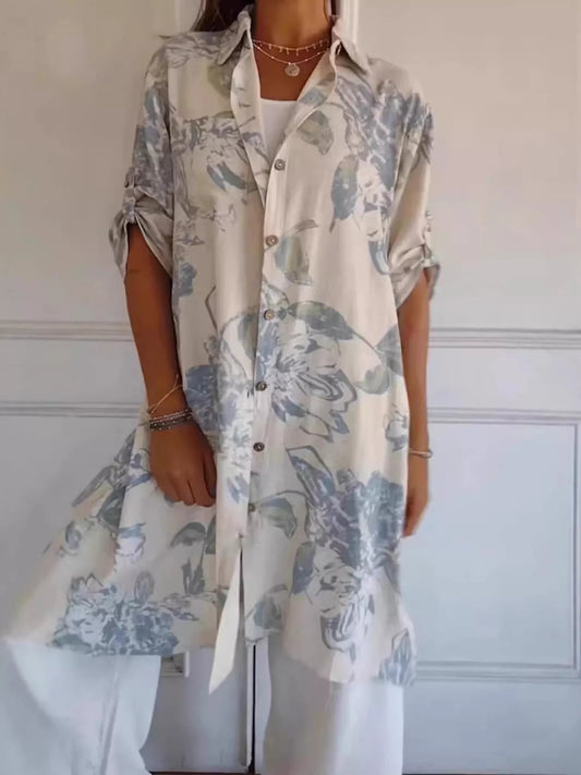 Floral Print Button - Up Shirt Dress - Oh she Rose