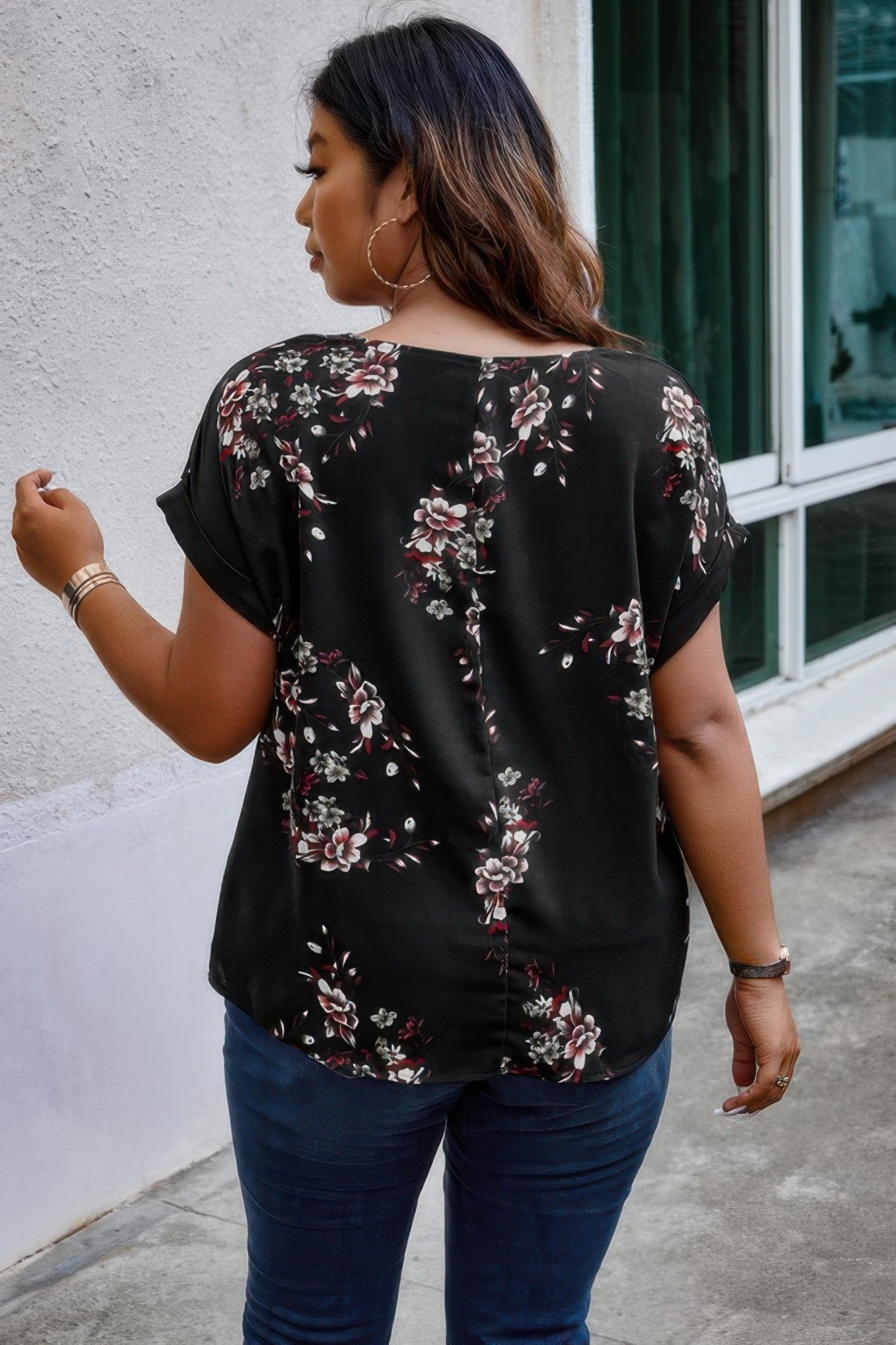 Floral Print V Neck Blouse - Oh she Rose