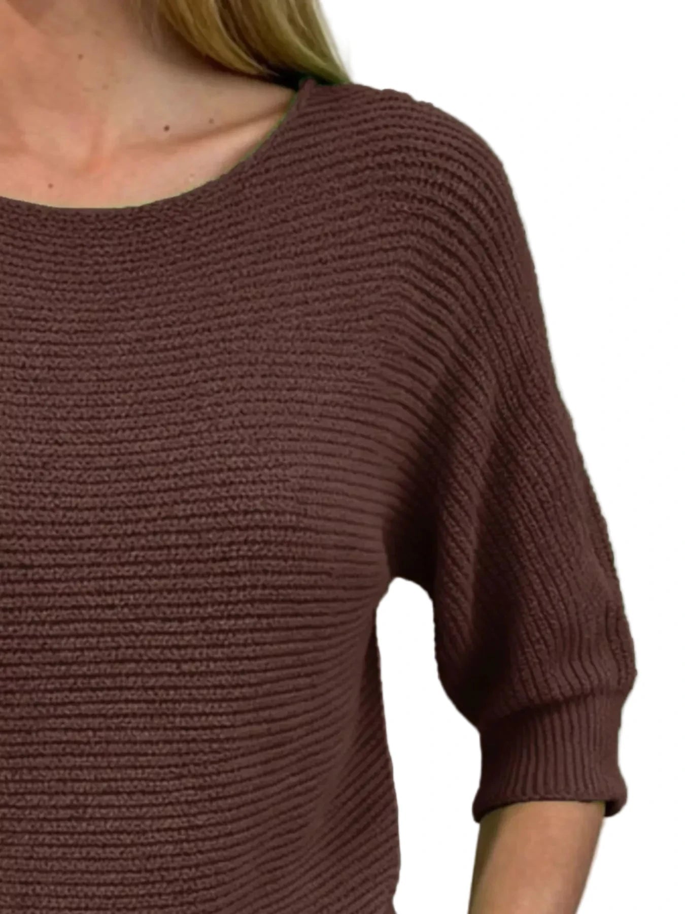 Full Size Ribbed Knit Round Neck Sweater Plus Size - Oh she Rose