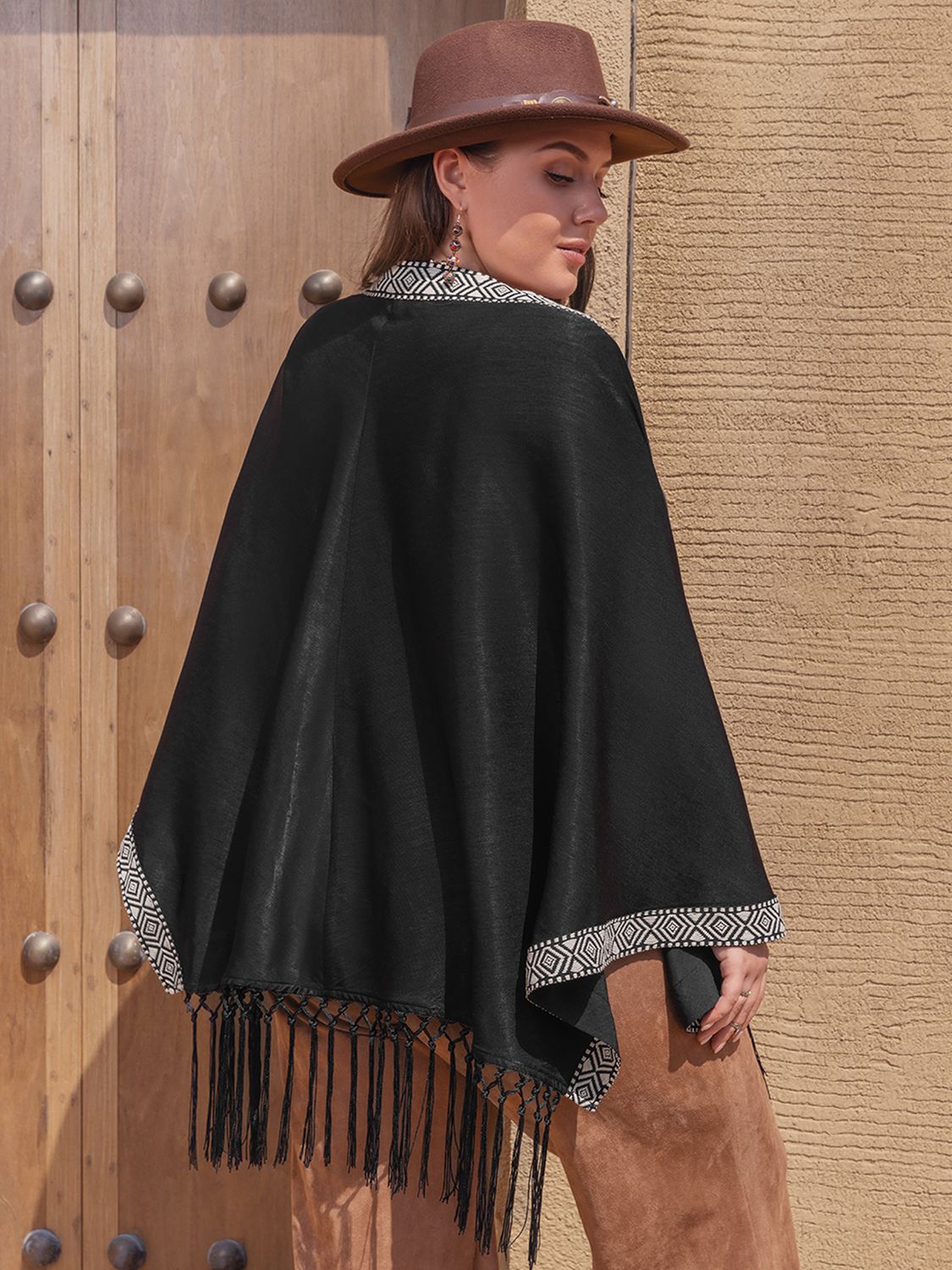 Geometric Open Front Fringe Hem Cardigan - Oh she Rose