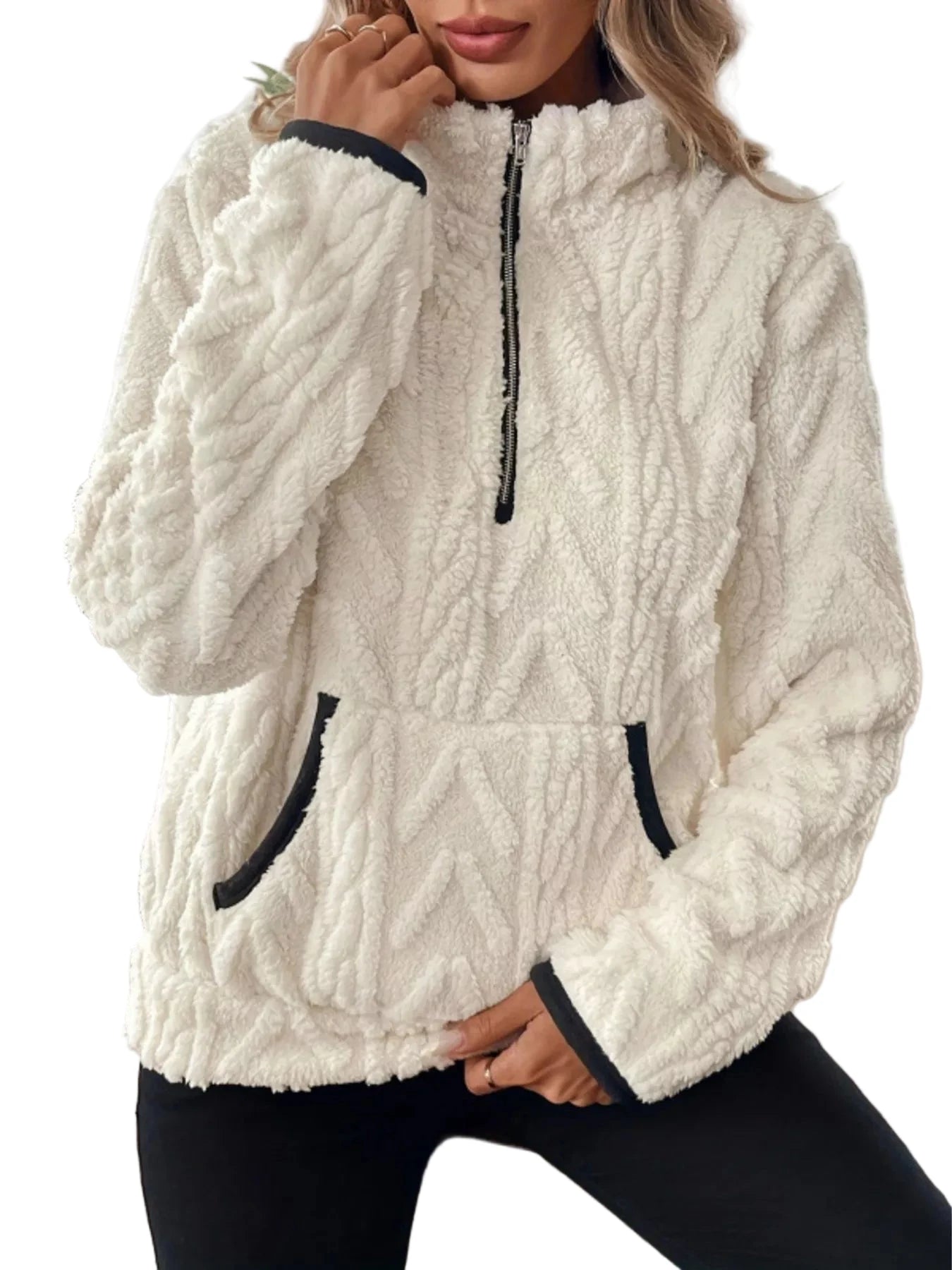Half - Zipped, Fully Cozy Sherpa Sweatshirt - Oh she Rose