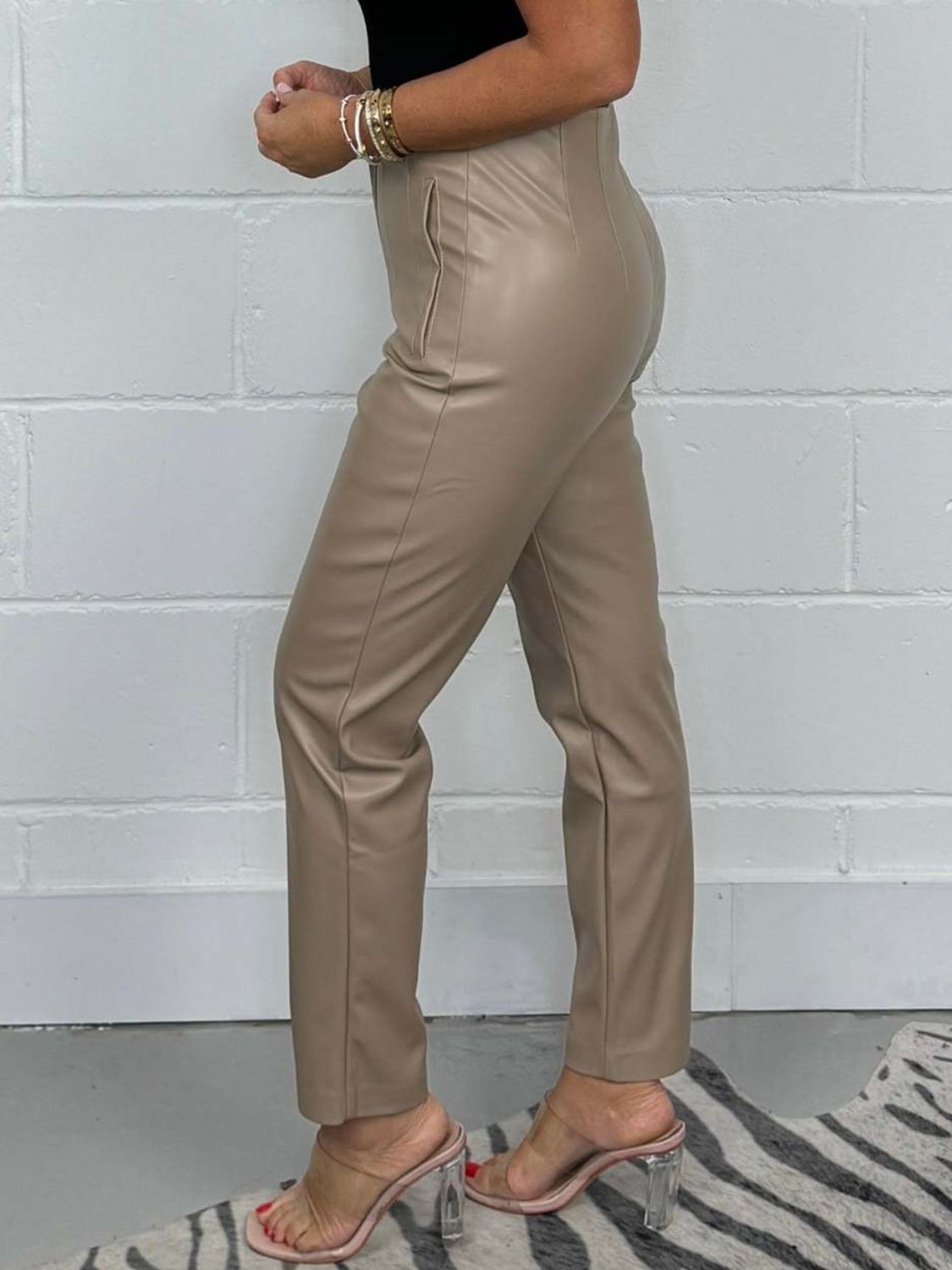 High Waist Faux Leather Pants - Oh she Rose