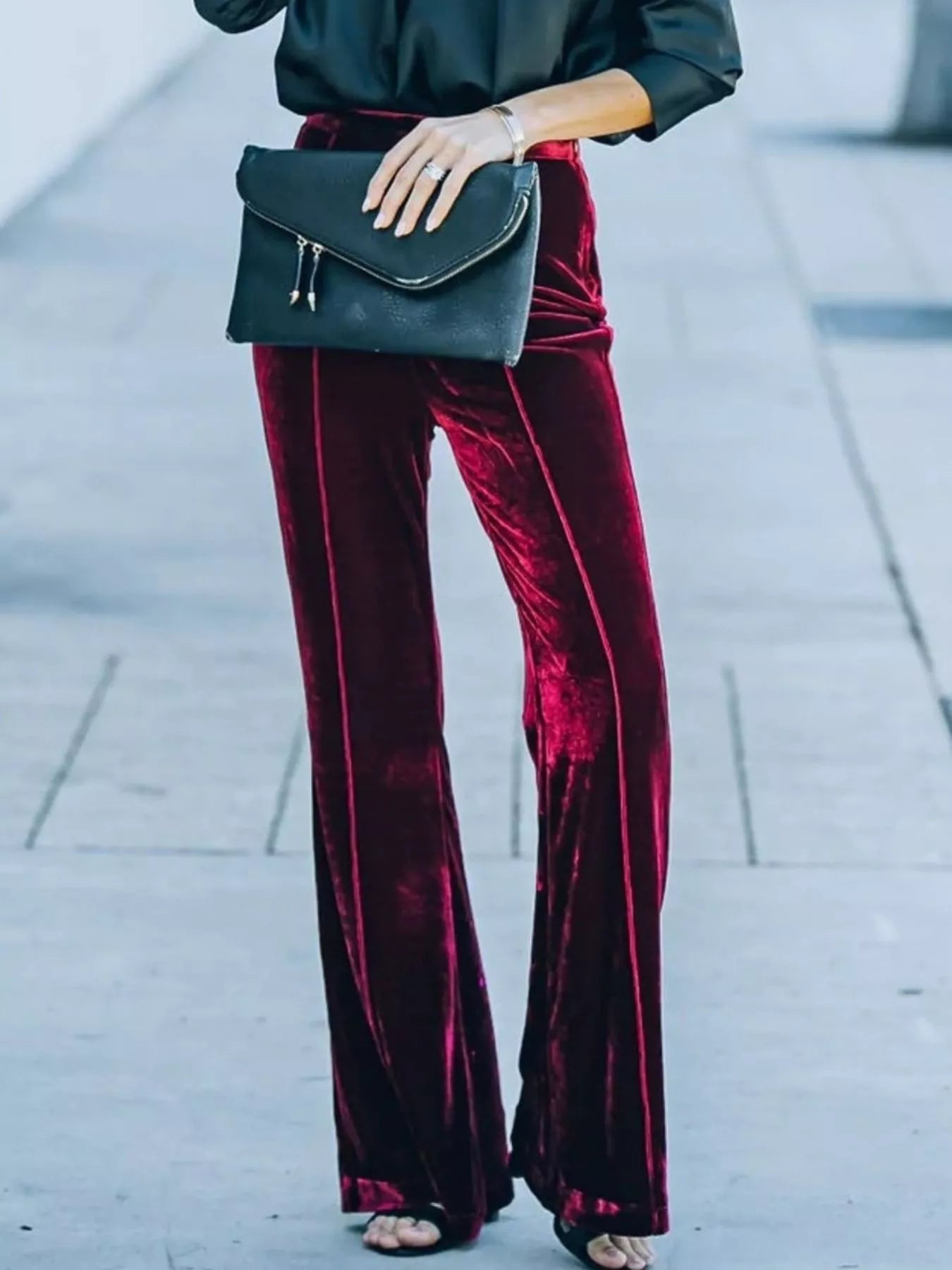 High - Waisted Wide Leg Velvet Pants - Oh she Rose