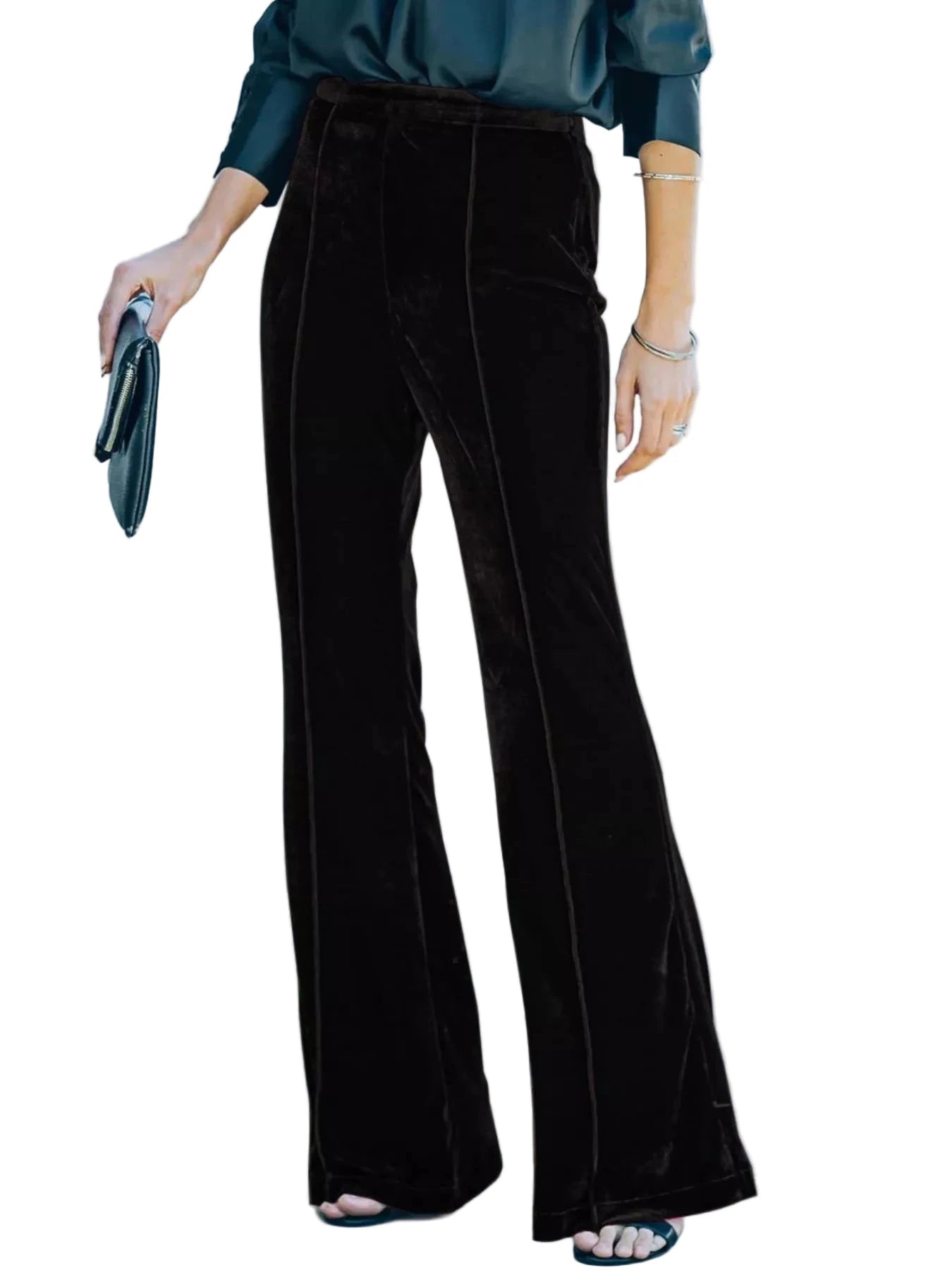High - Waisted Wide Leg Velvet Pants - Oh she Rose