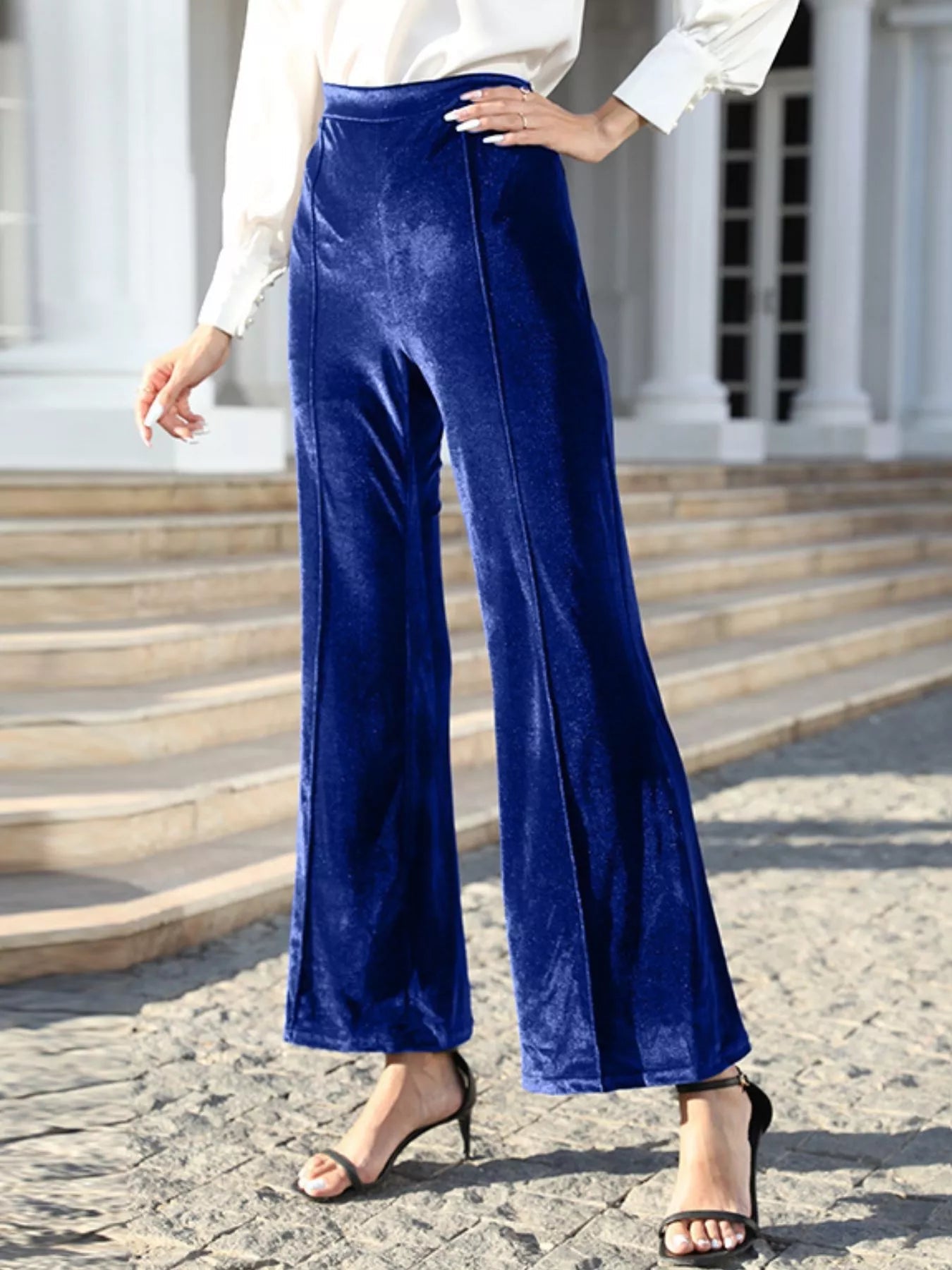 High - Waisted Wide Leg Velvet Pants - Oh she Rose