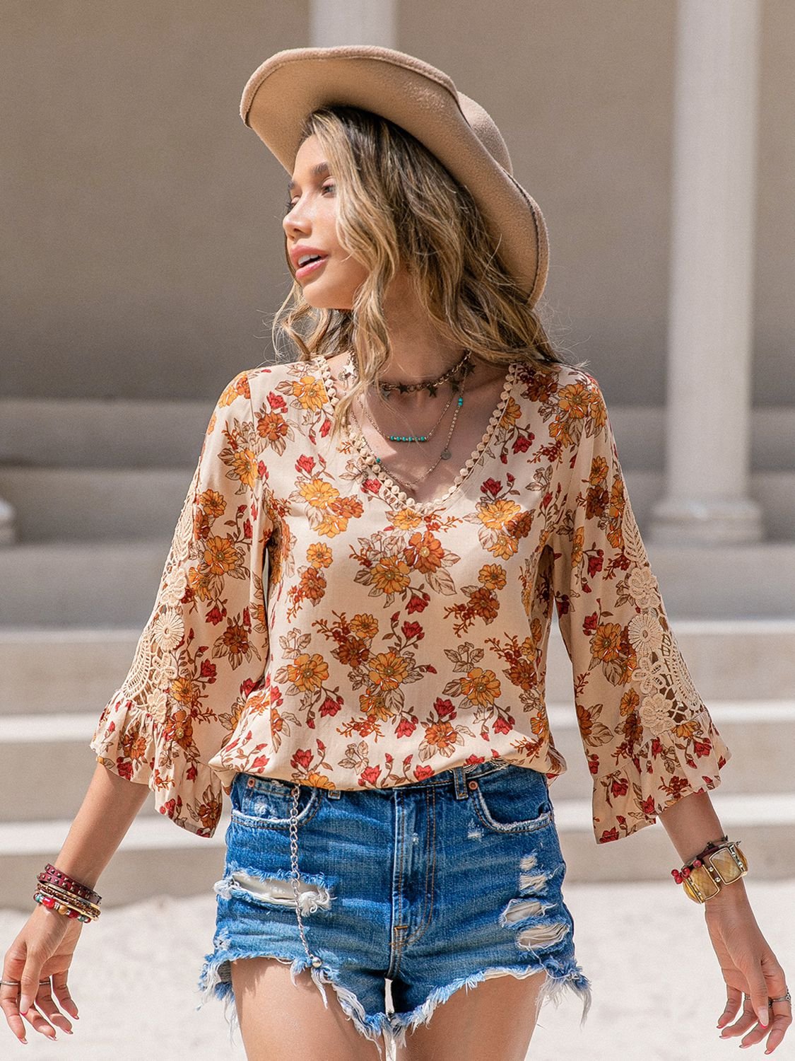 Hippy Chic Spliced Lace Blouse - Oh she Rose