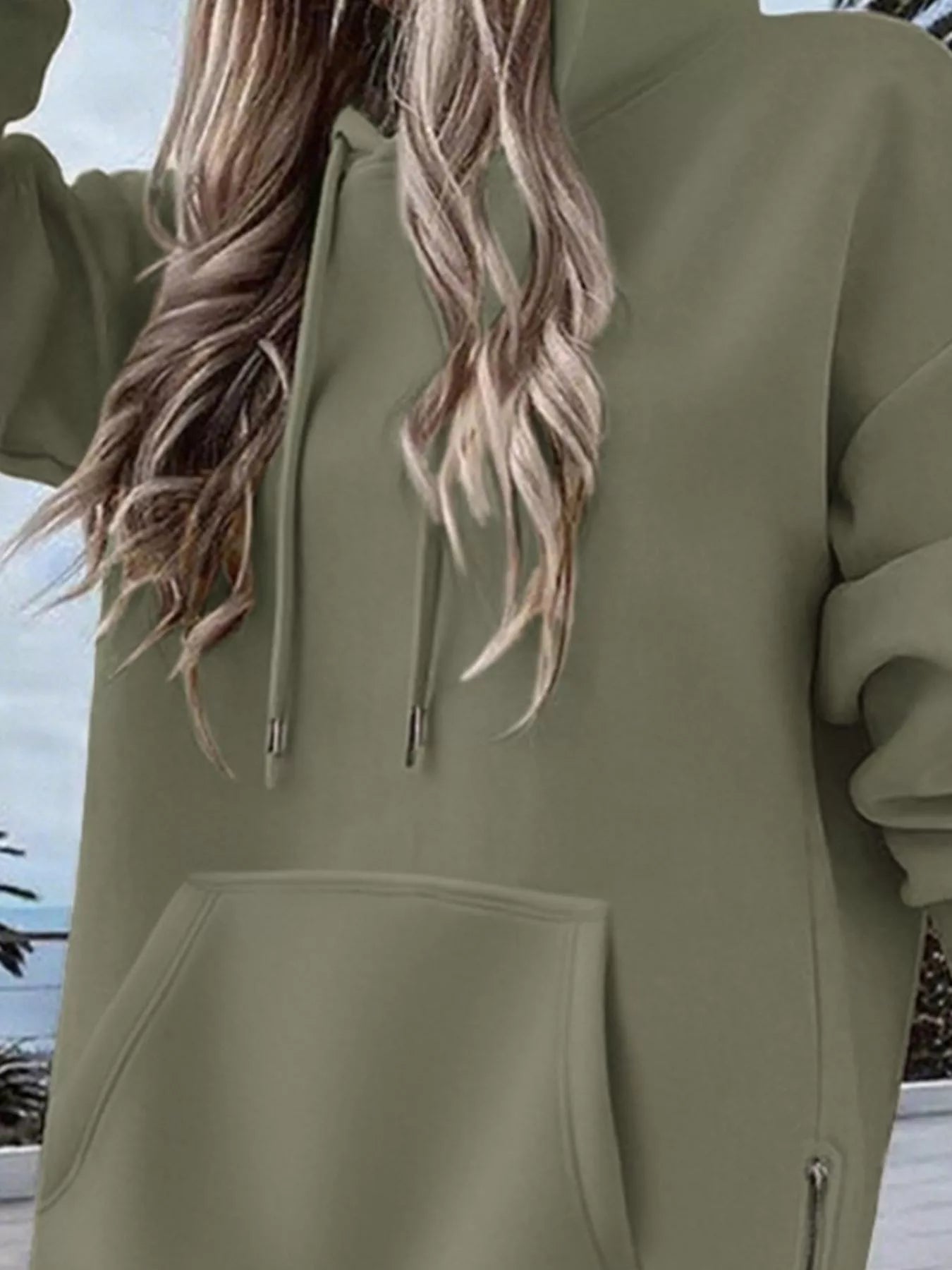 Kangaroo Pocket Hoodie with Side Zipper - Oh she Rose
