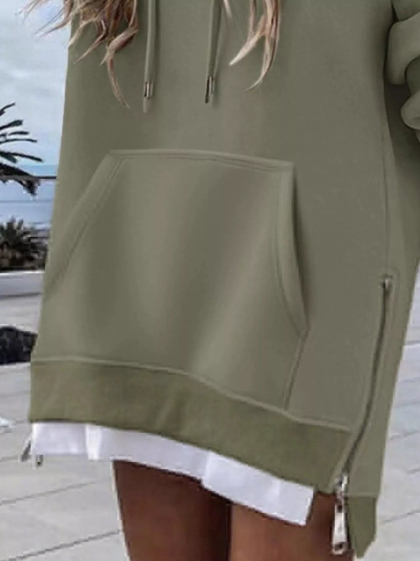 Kangaroo Pocket Hoodie with Side Zipper - Oh she Rose